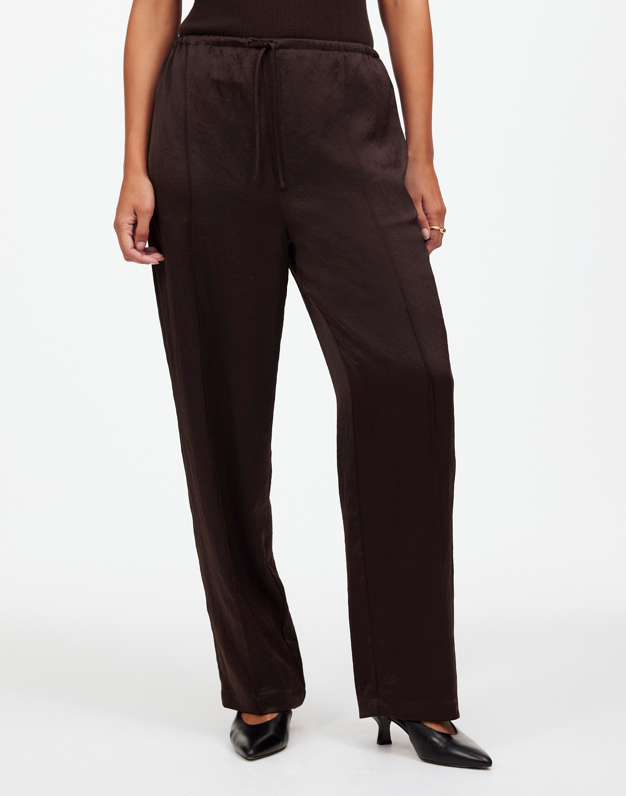 Petite Pintucked Slim Pull-On Pants Satin | Madewell