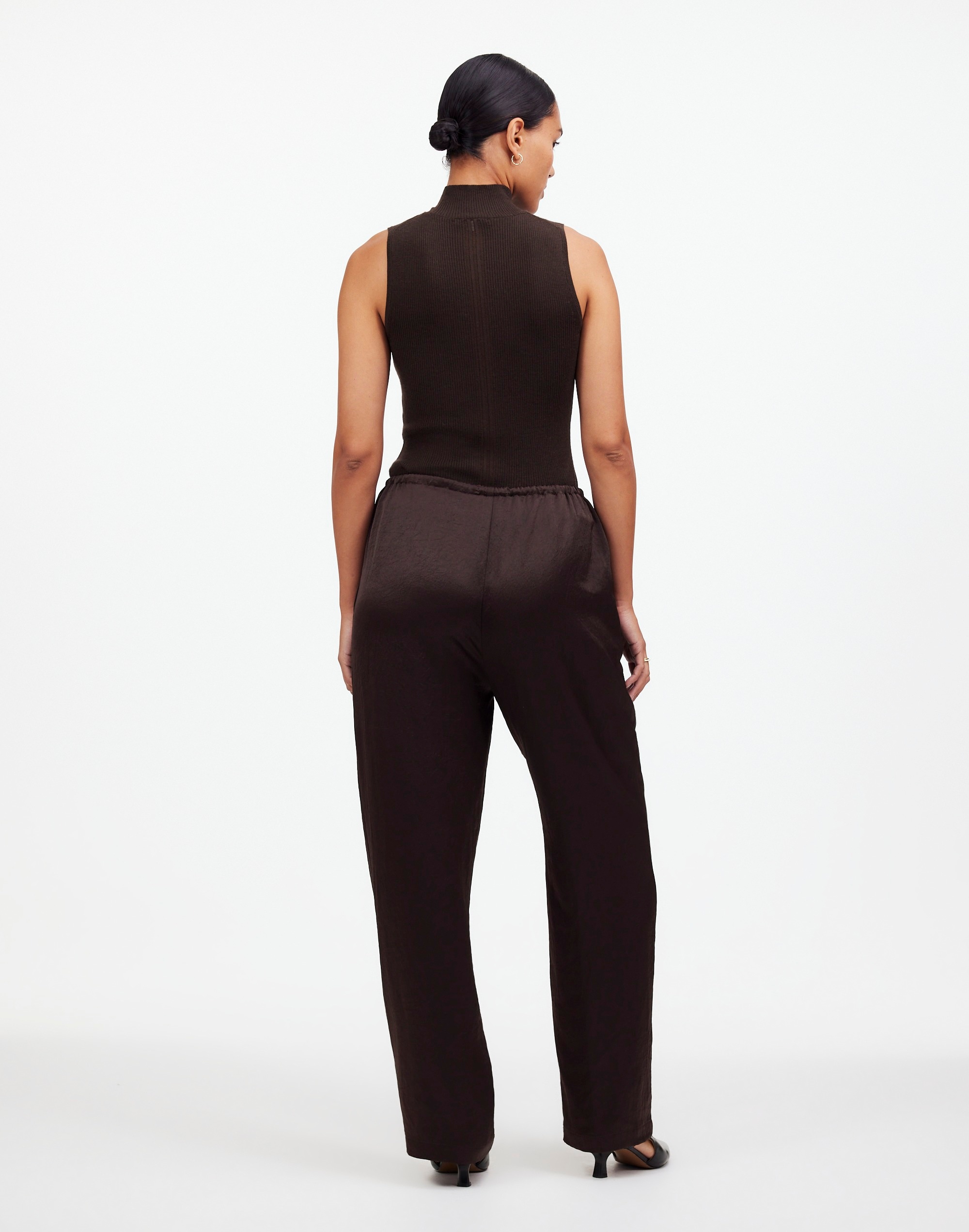 Petite Pintucked Slim Pull-On Pants Satin | Madewell