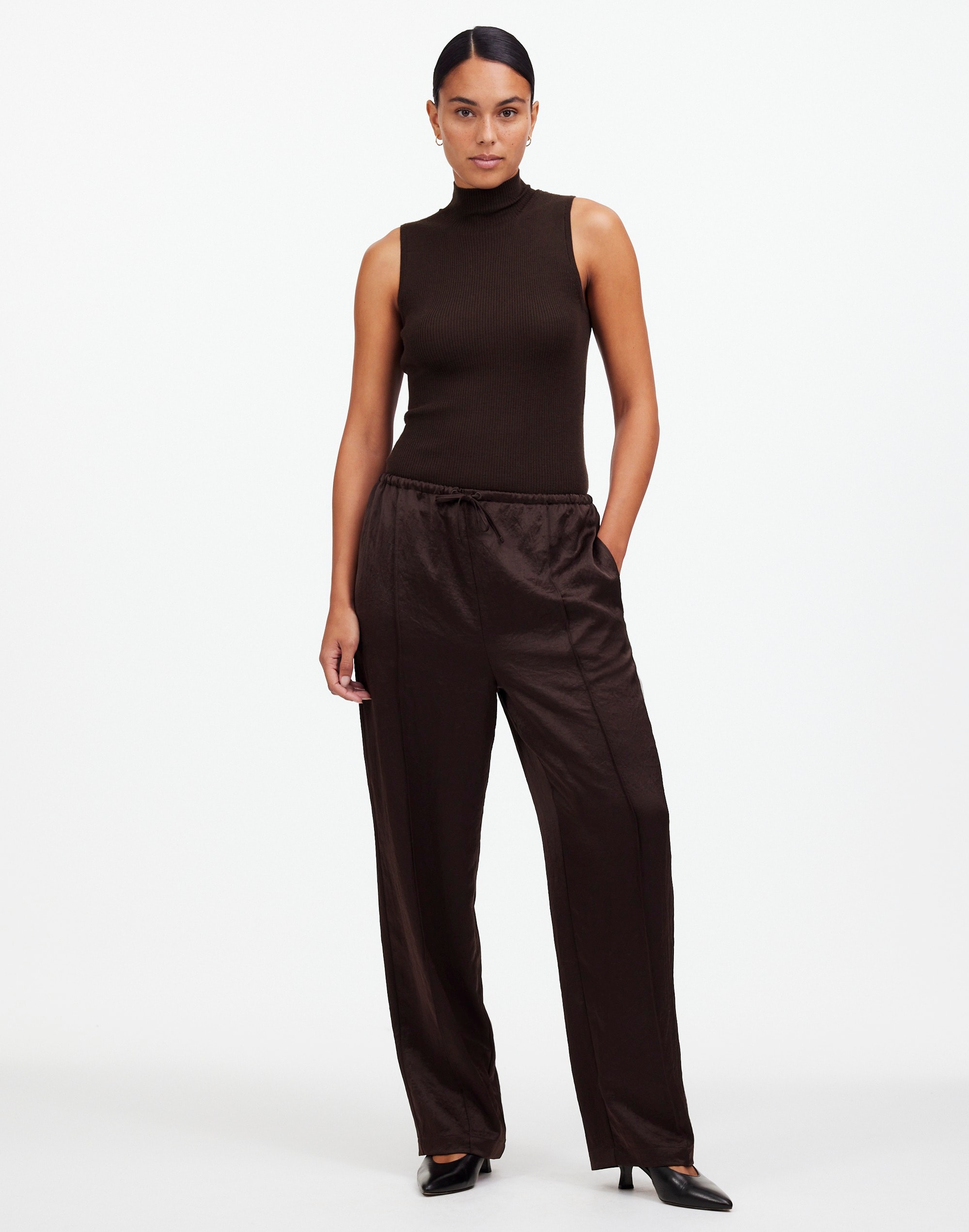 Petite Pintucked Slim Pull-On Pants Satin | Madewell