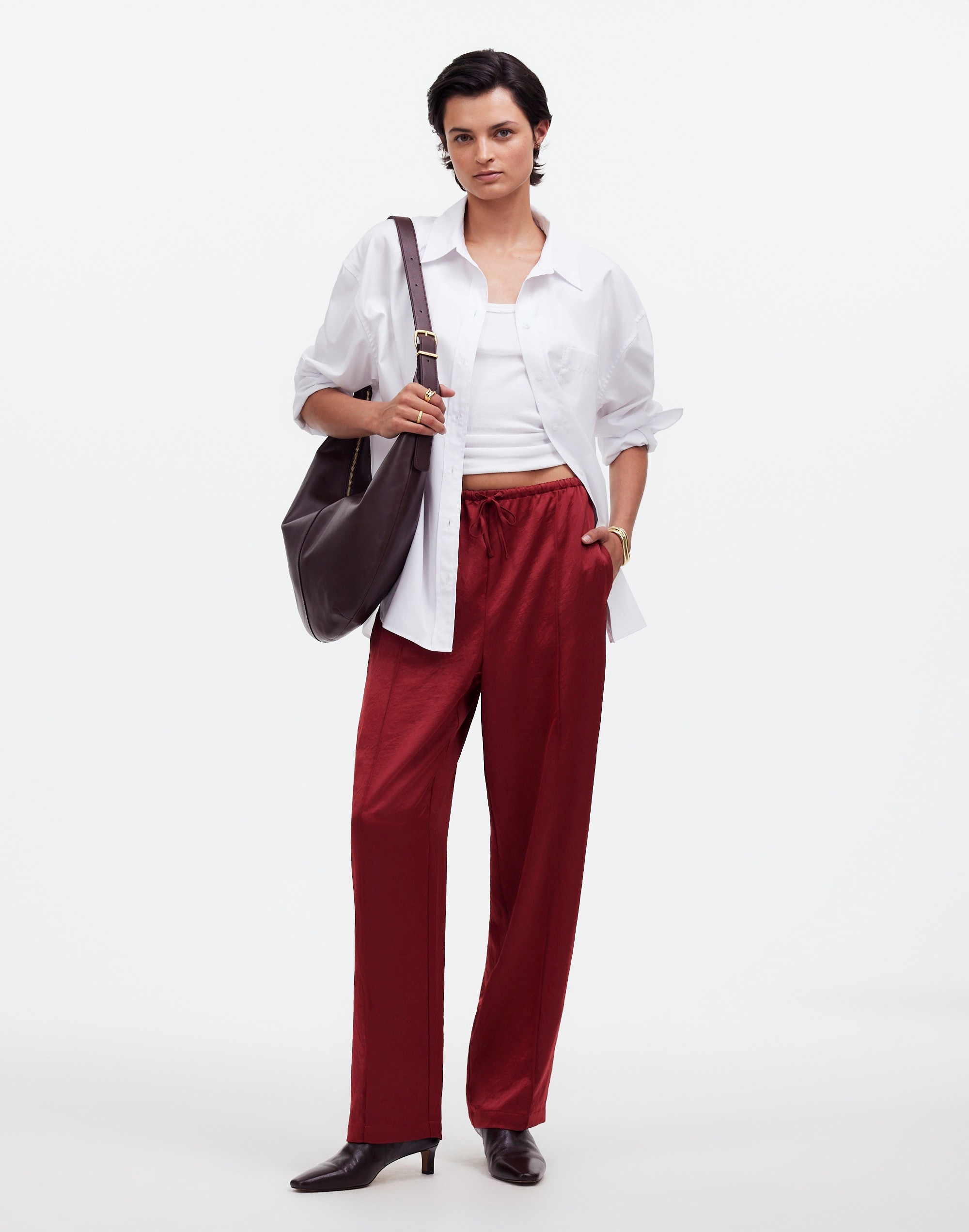 Mw Pintucked Slim Pull-on Pants In Claret