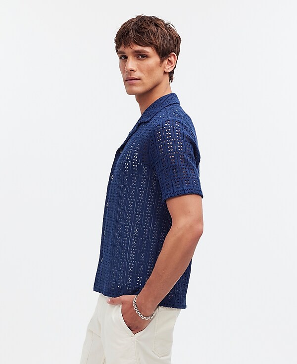 Crochet-Stitch Short-Sleeve Shirt