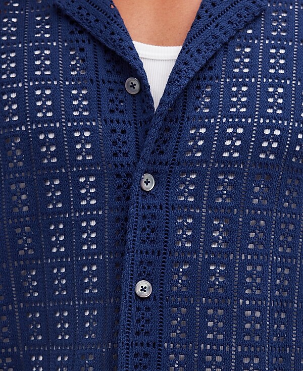 Crochet-Stitch Short-Sleeve Shirt