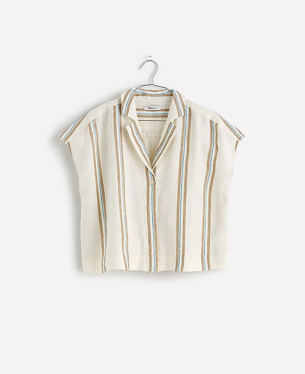 Boxy Cap-Sleeve Shirt in 100% Linen