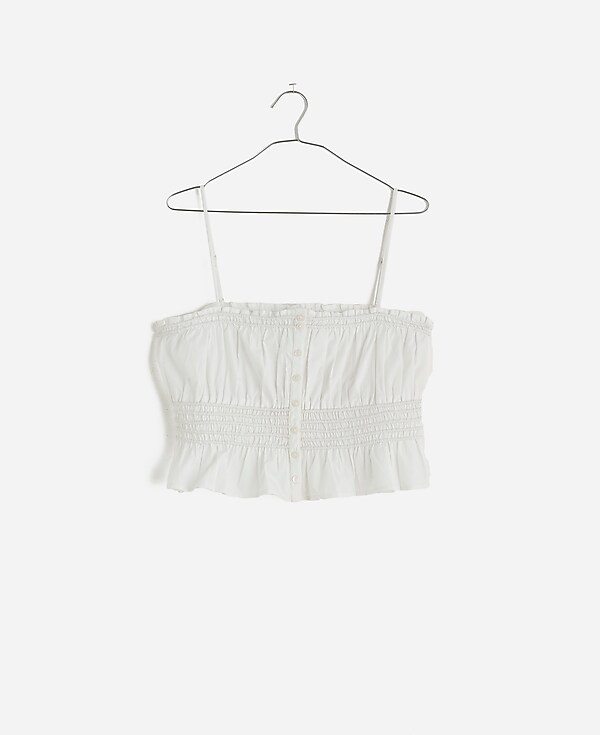 Smocked Button-Front Top in Poplin