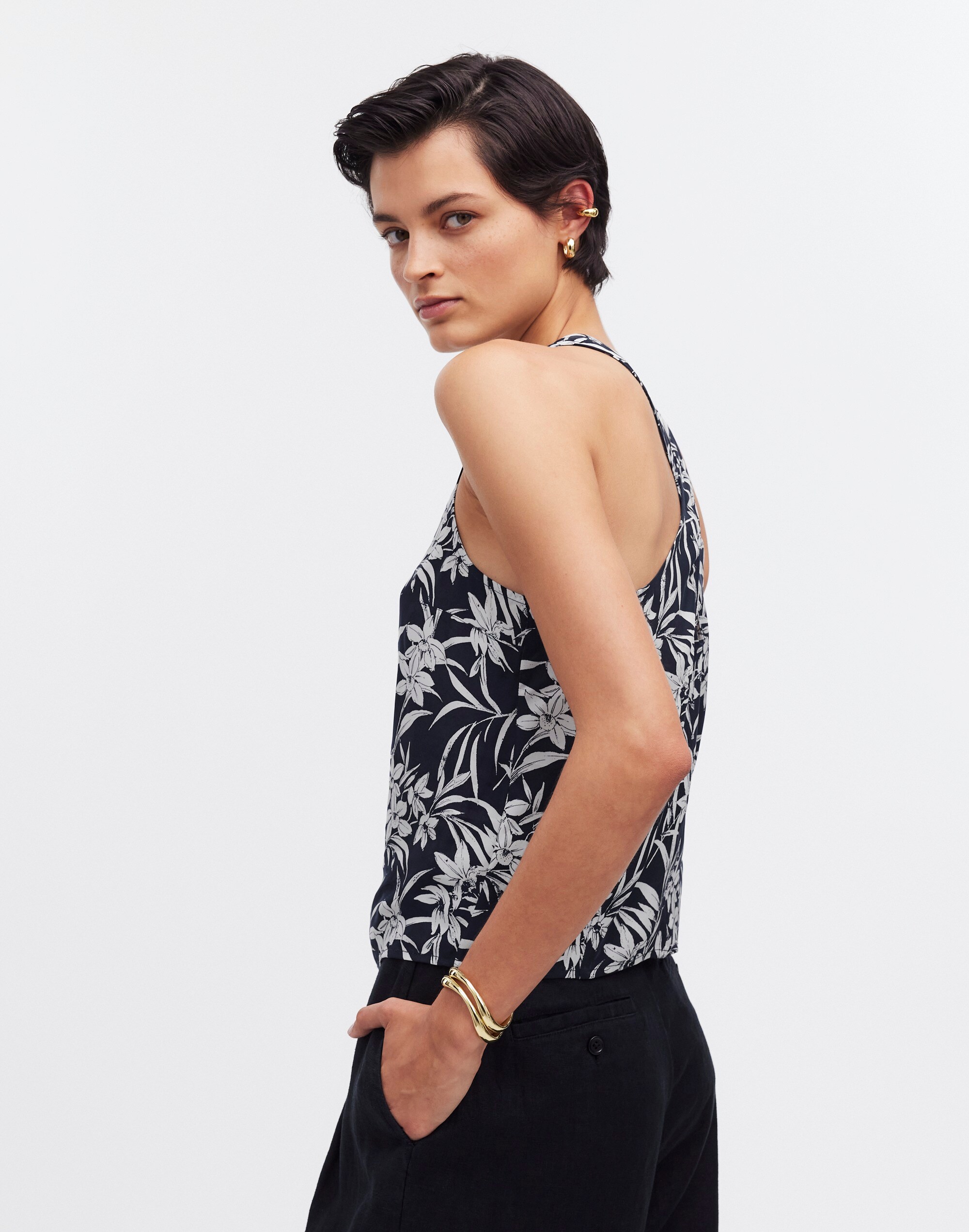 Crisscross-Back Sleeveless Top Floral Cupro-Blend | Madewell