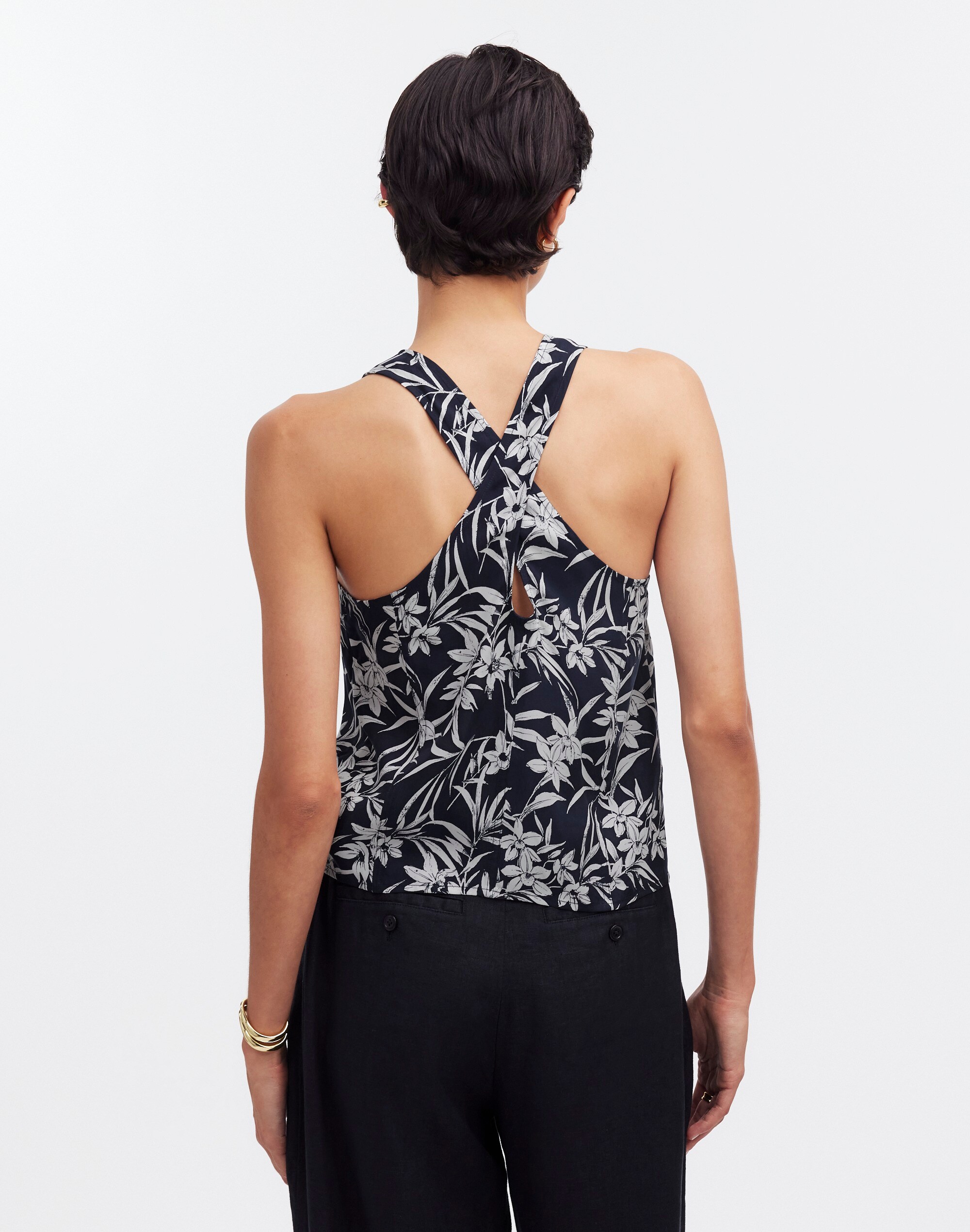 Crisscross-Back Sleeveless Top Floral Cupro-Blend | Madewell