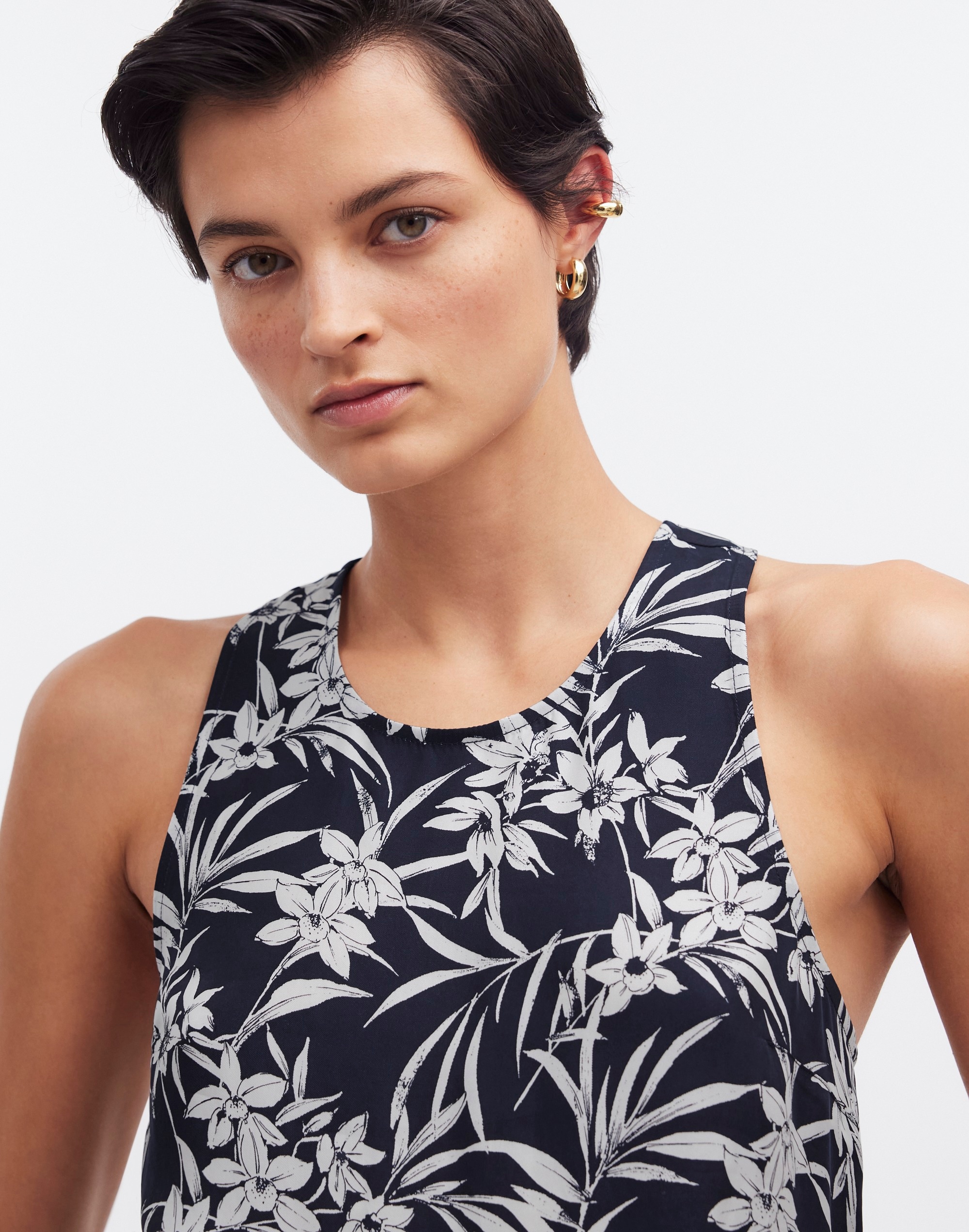 Crisscross-Back Sleeveless Top Floral Cupro-Blend | Madewell