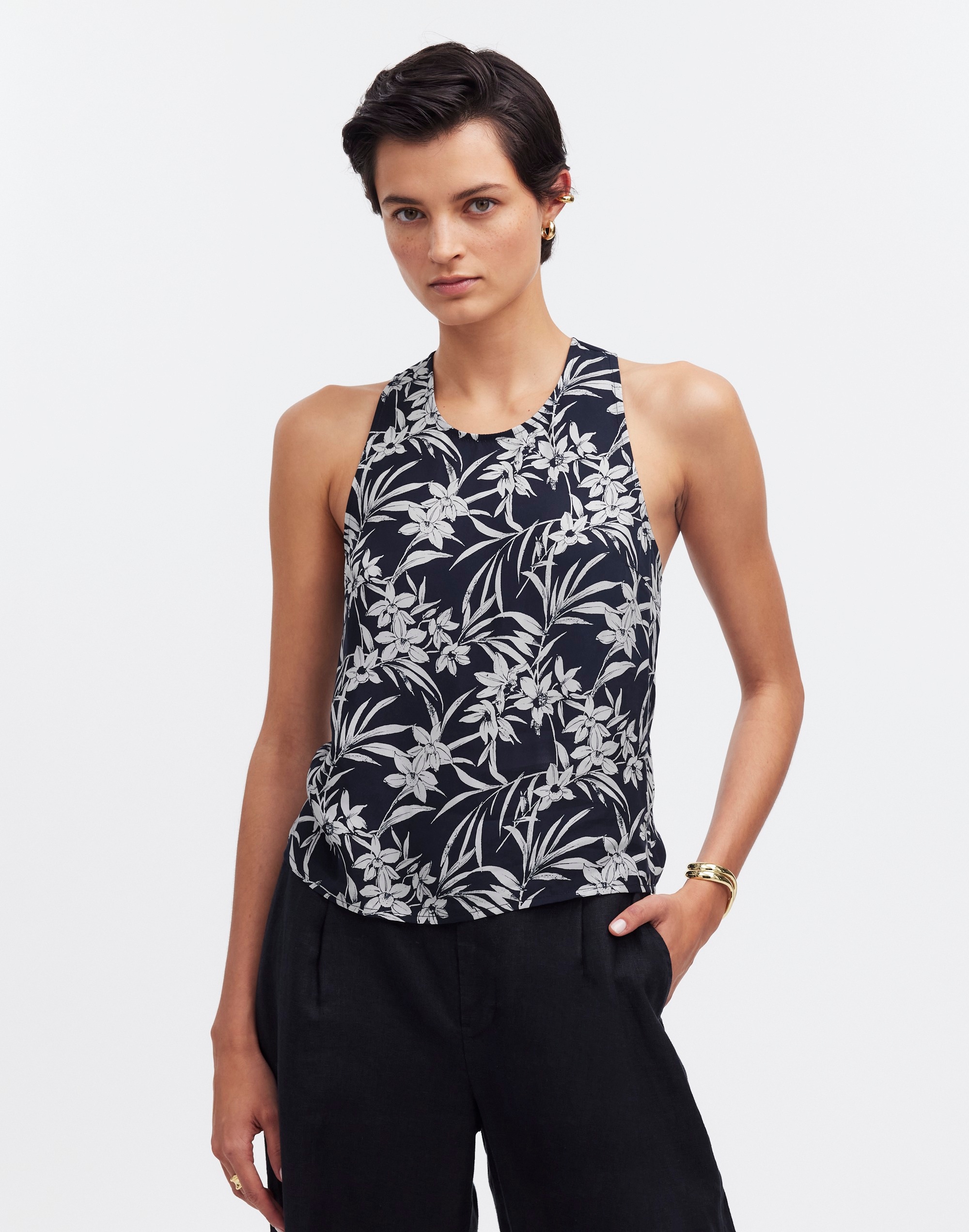 Crisscross-Back Sleeveless Top Floral Cupro-Blend | Madewell