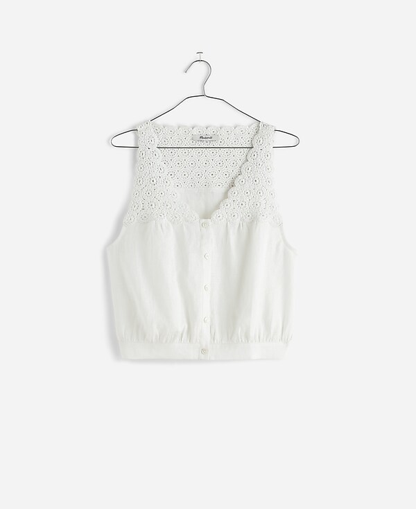 Embroidered V-Neck Bubble Top