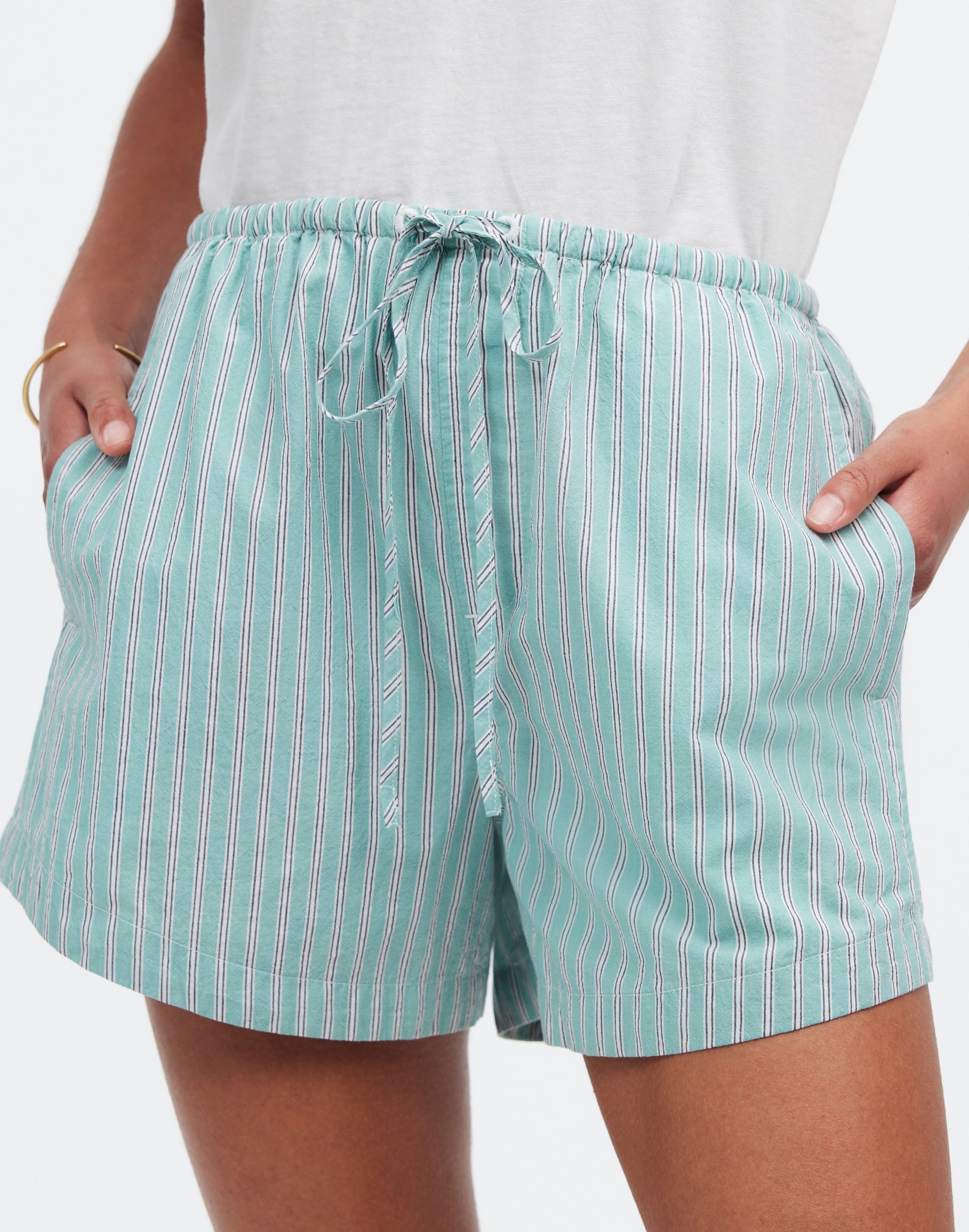 Drawstring Pull-On Shorts Crinkle Poplin