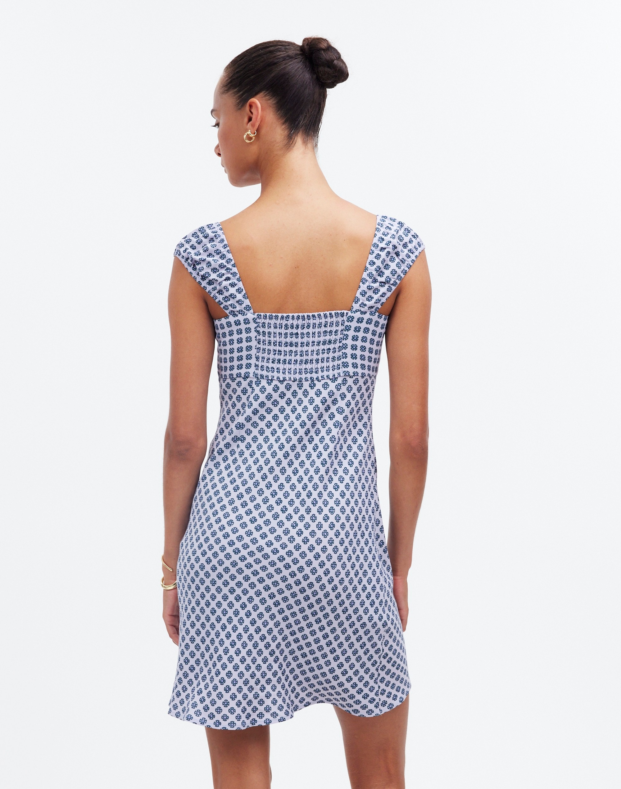 Cap-Sleeve Button-Front Mini Dress Geometric Print