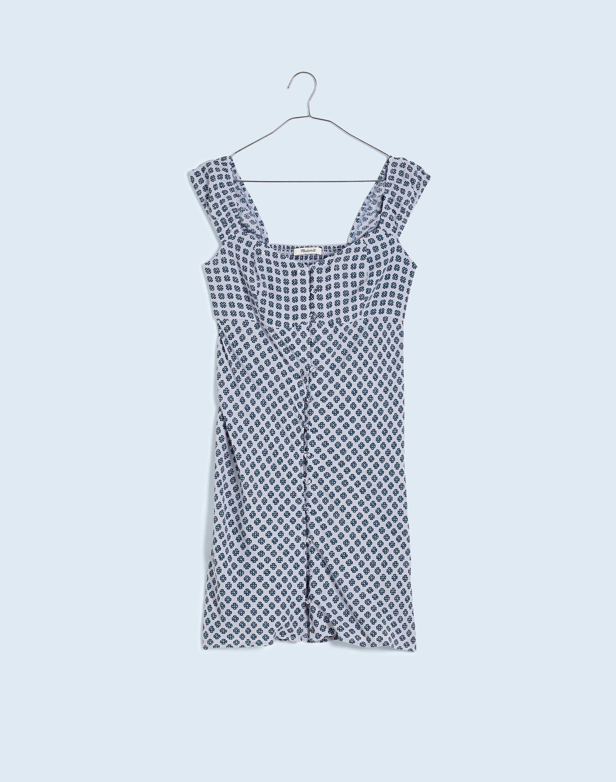 Cap-Sleeve Button-Front Mini Dress Geometric Print