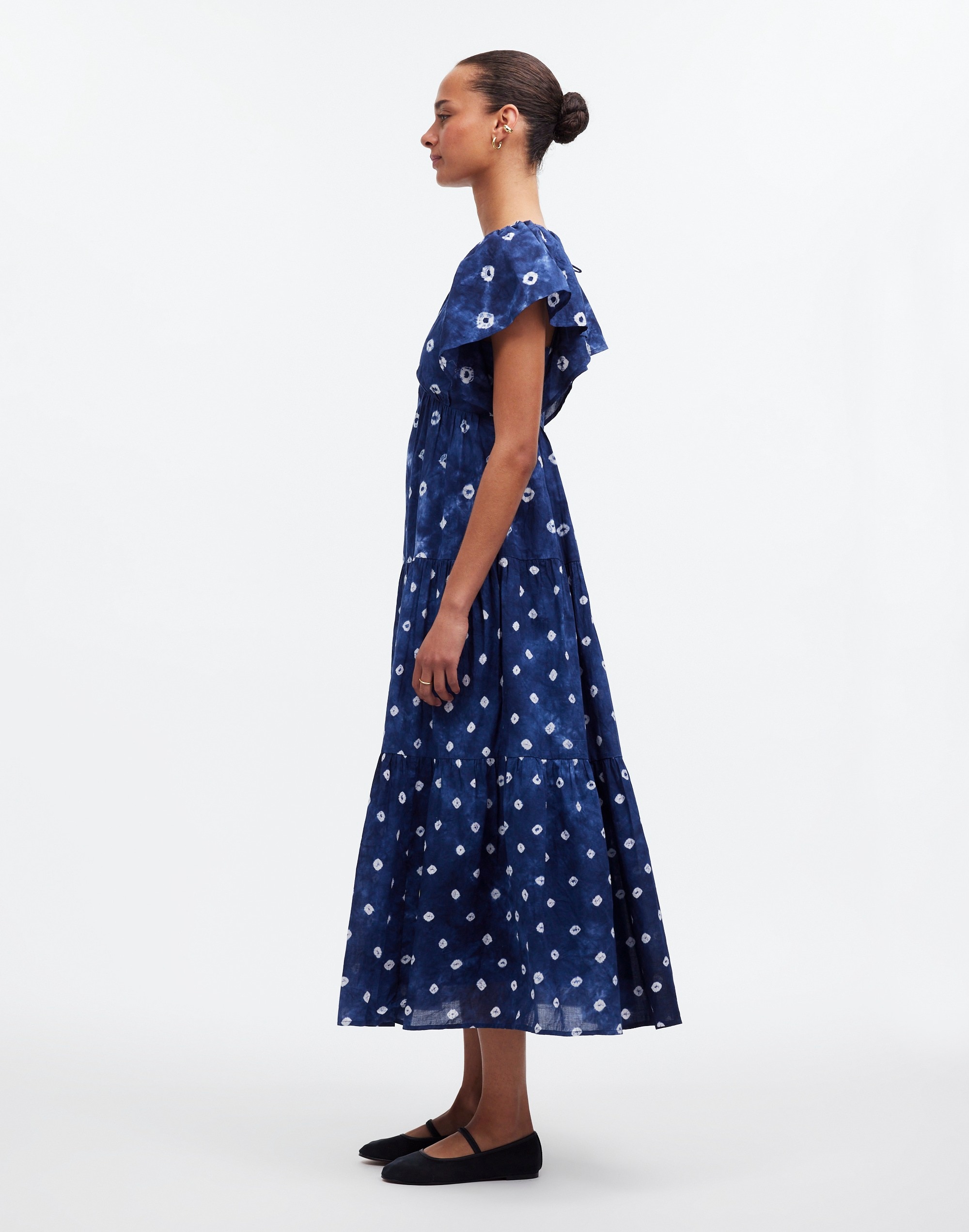 Shop Mw Tie-back Tiered Midi Dress In Cotton Shibori Print