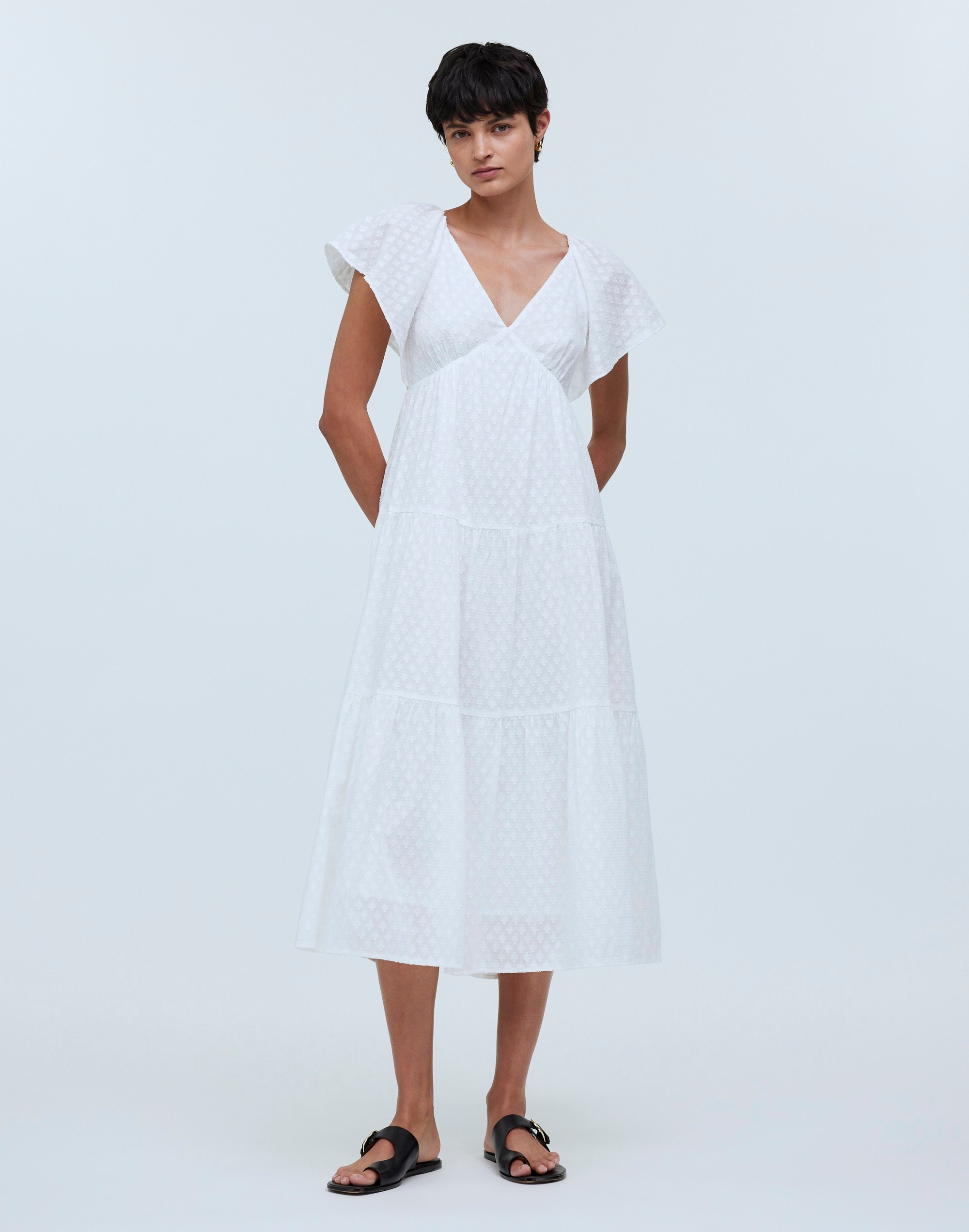 Mw Flutter-sleeve Maxi Dress In Soft White