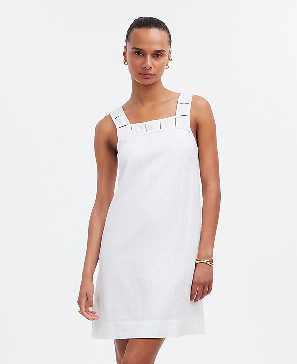 Embroidered Tank Mini Dress in Linen