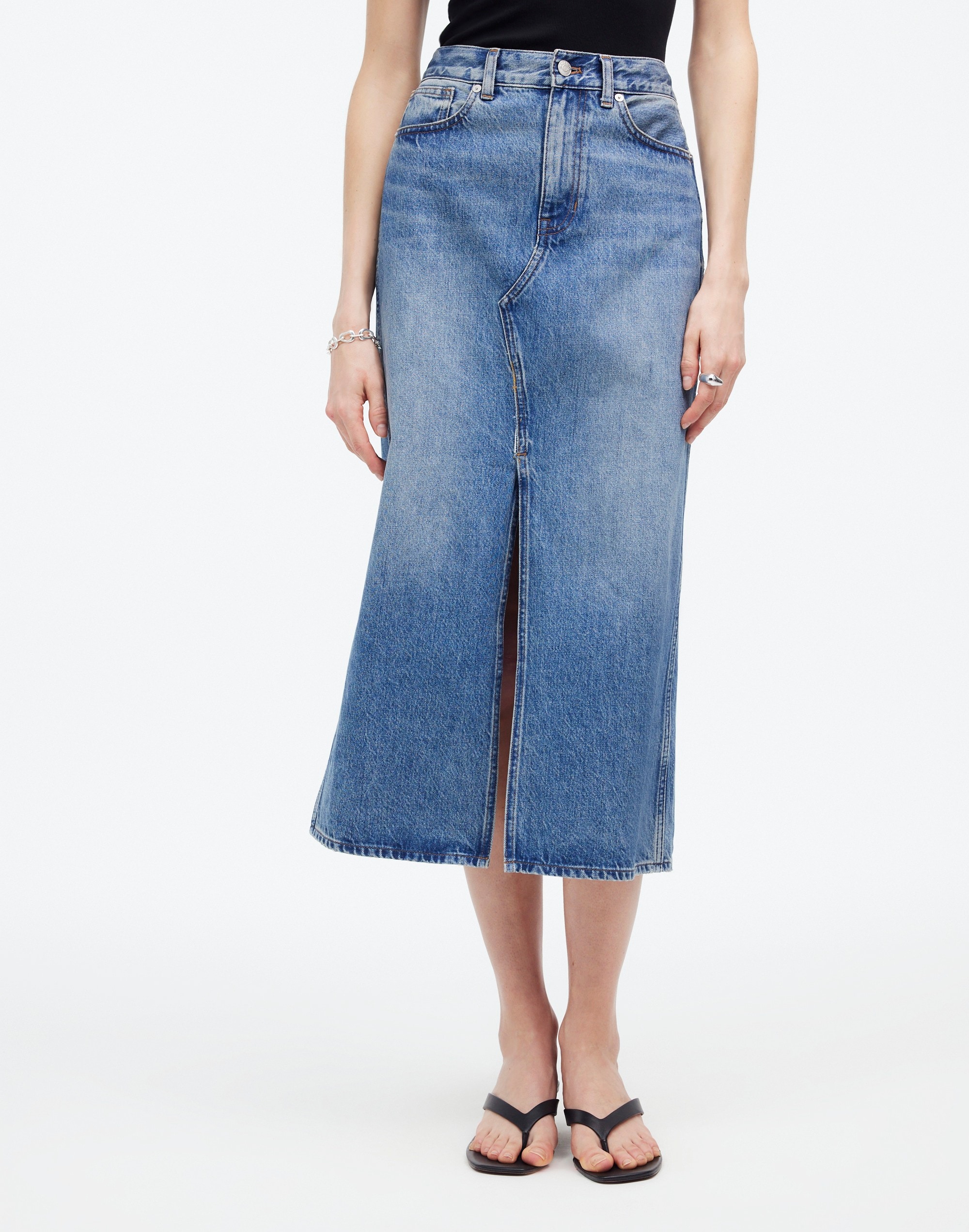 Shop Mw The Rilee Denim Midi Skirt In Enmore Wash