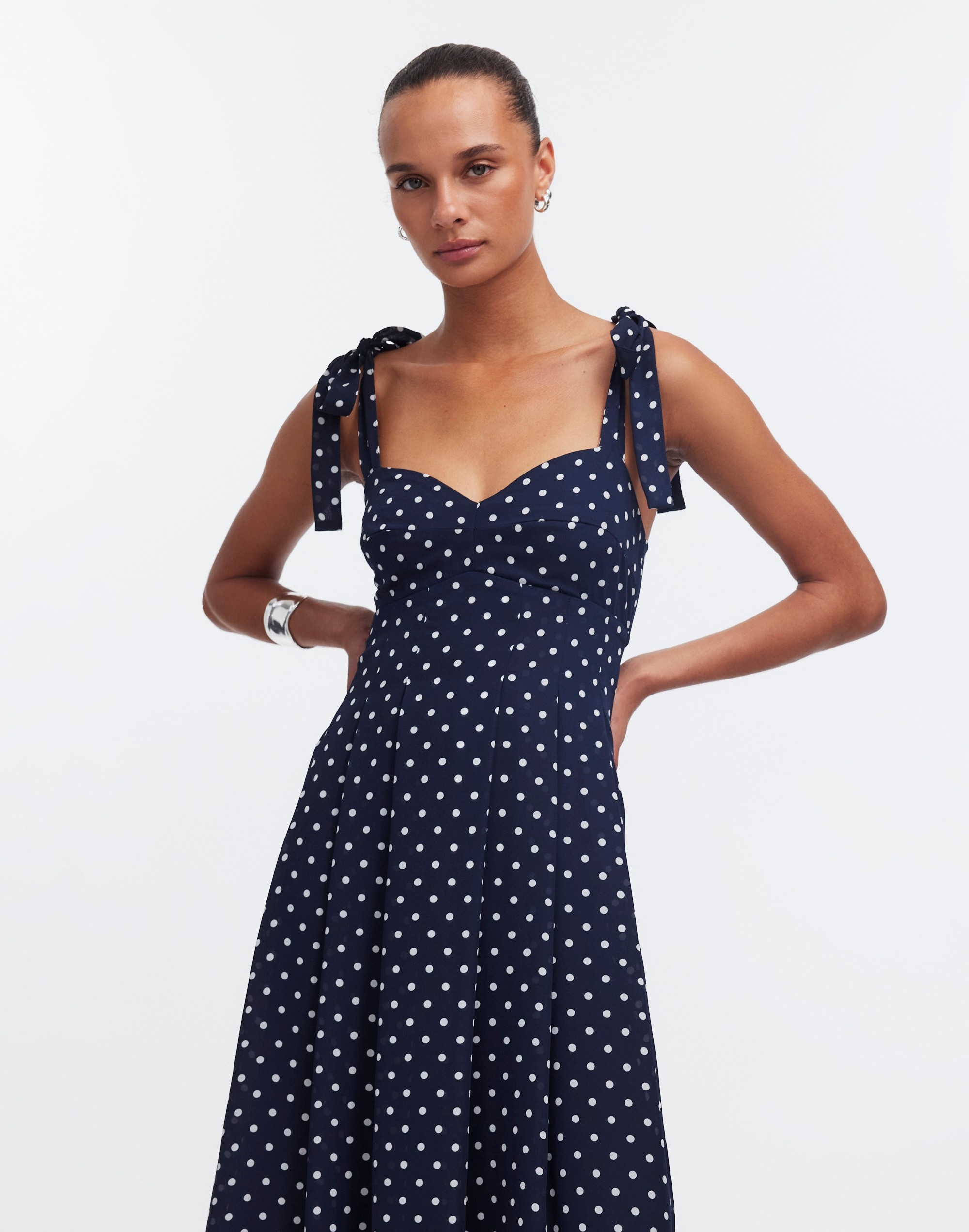 Pleated Sweetheart Midi Dress Polka Dot | Madewell