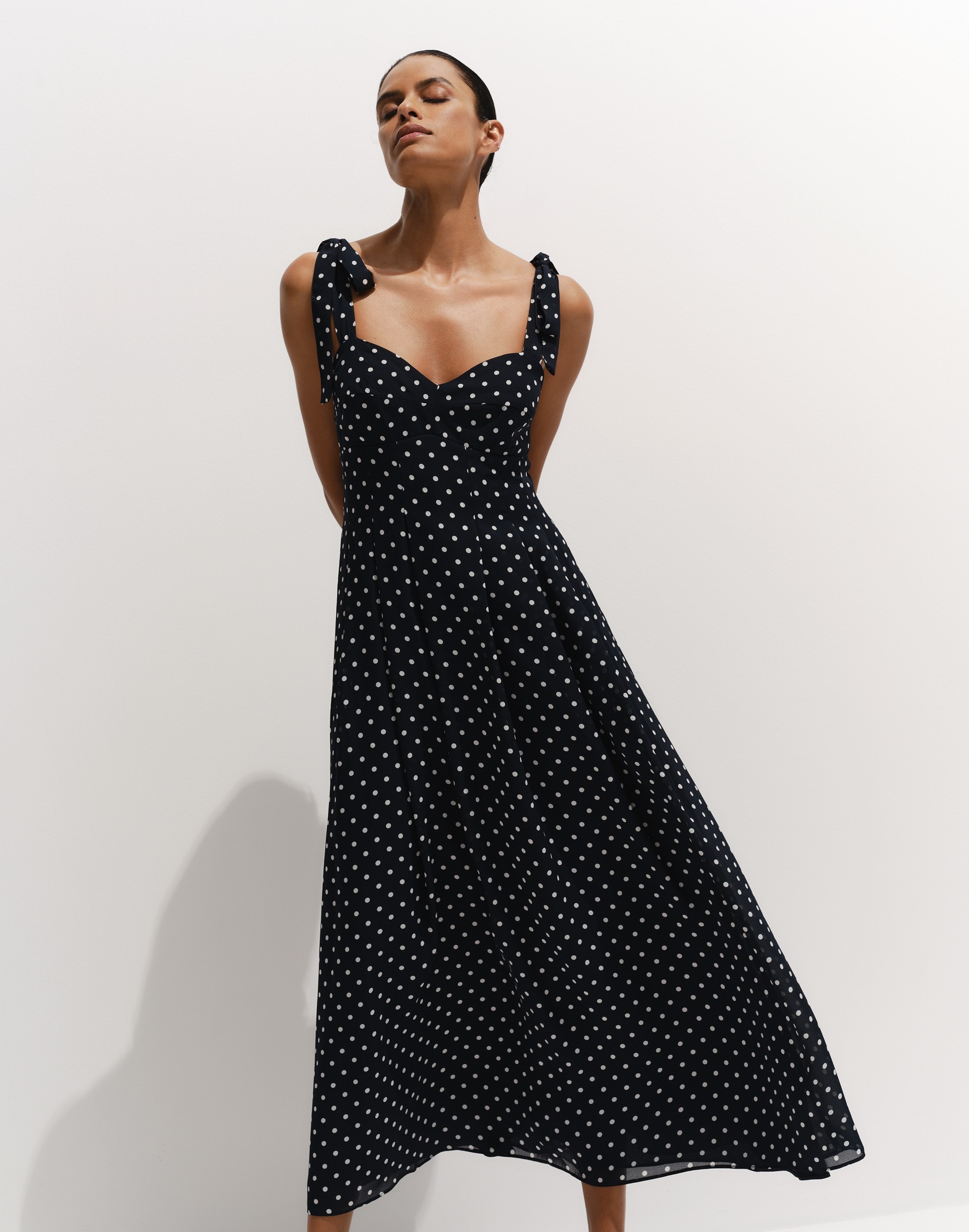 Pleated Sweetheart Midi Dress Polka Dot | Madewell