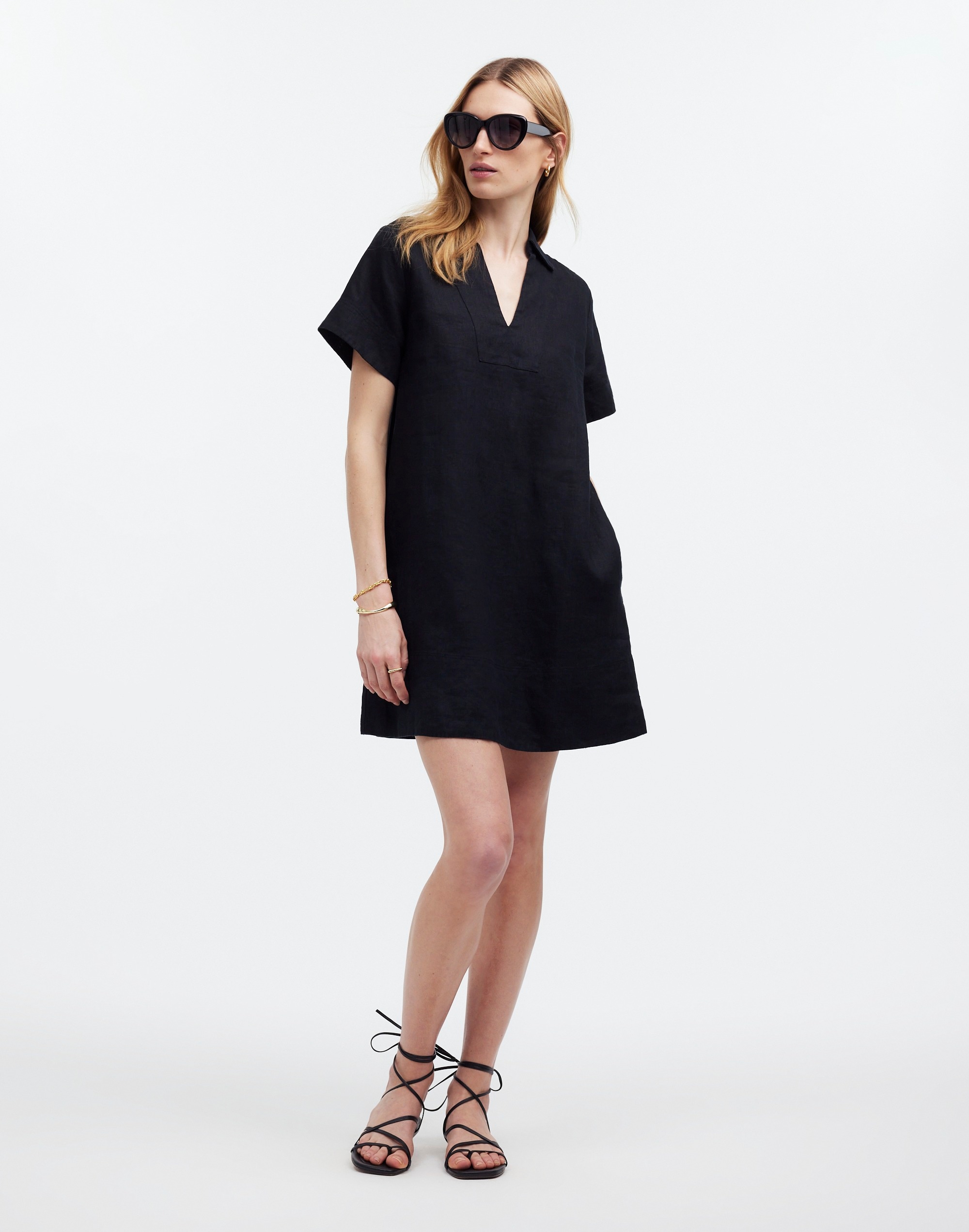 V-Neck Mini Dress 100% Linen