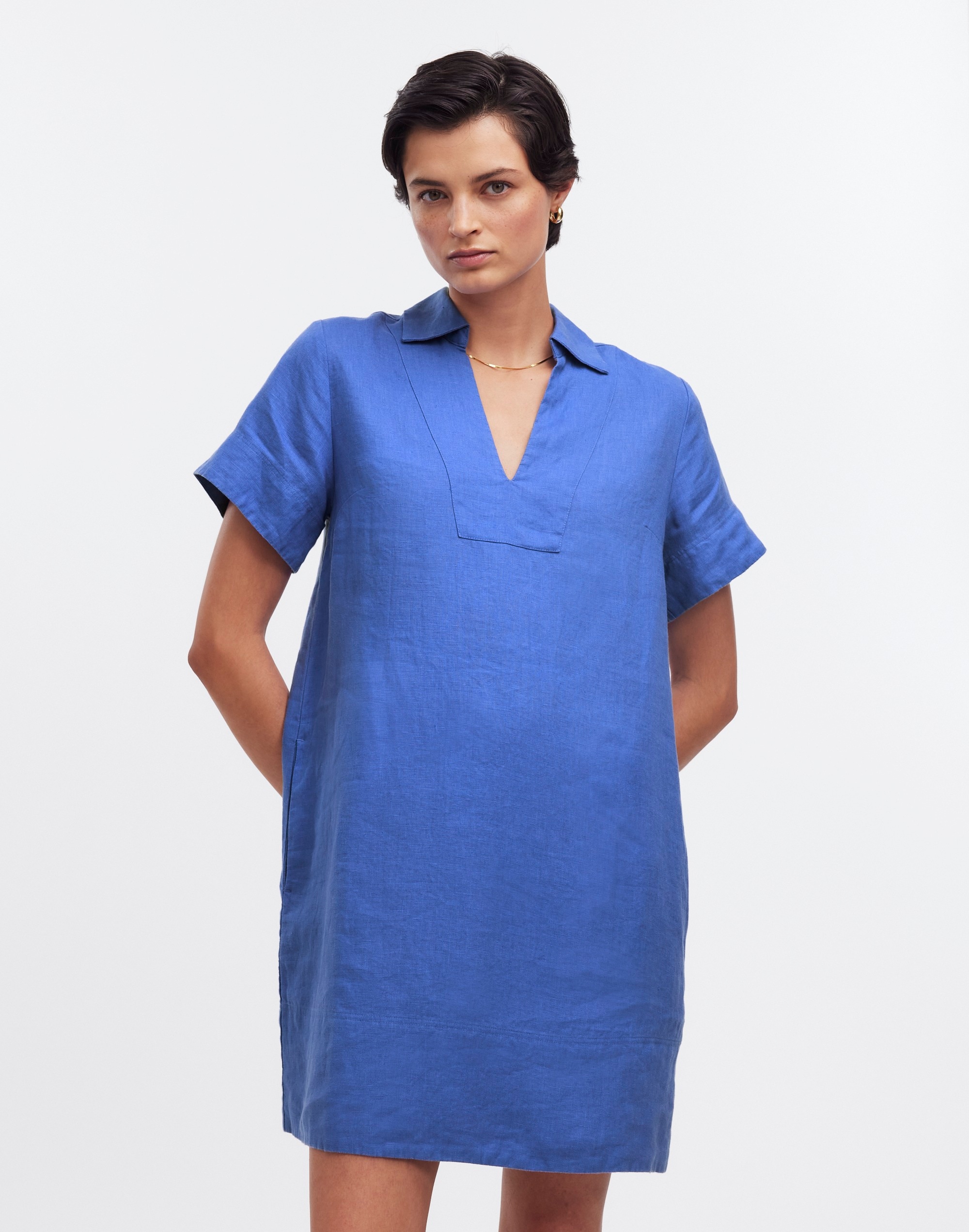 V-Neck Mini Dress 100% Linen