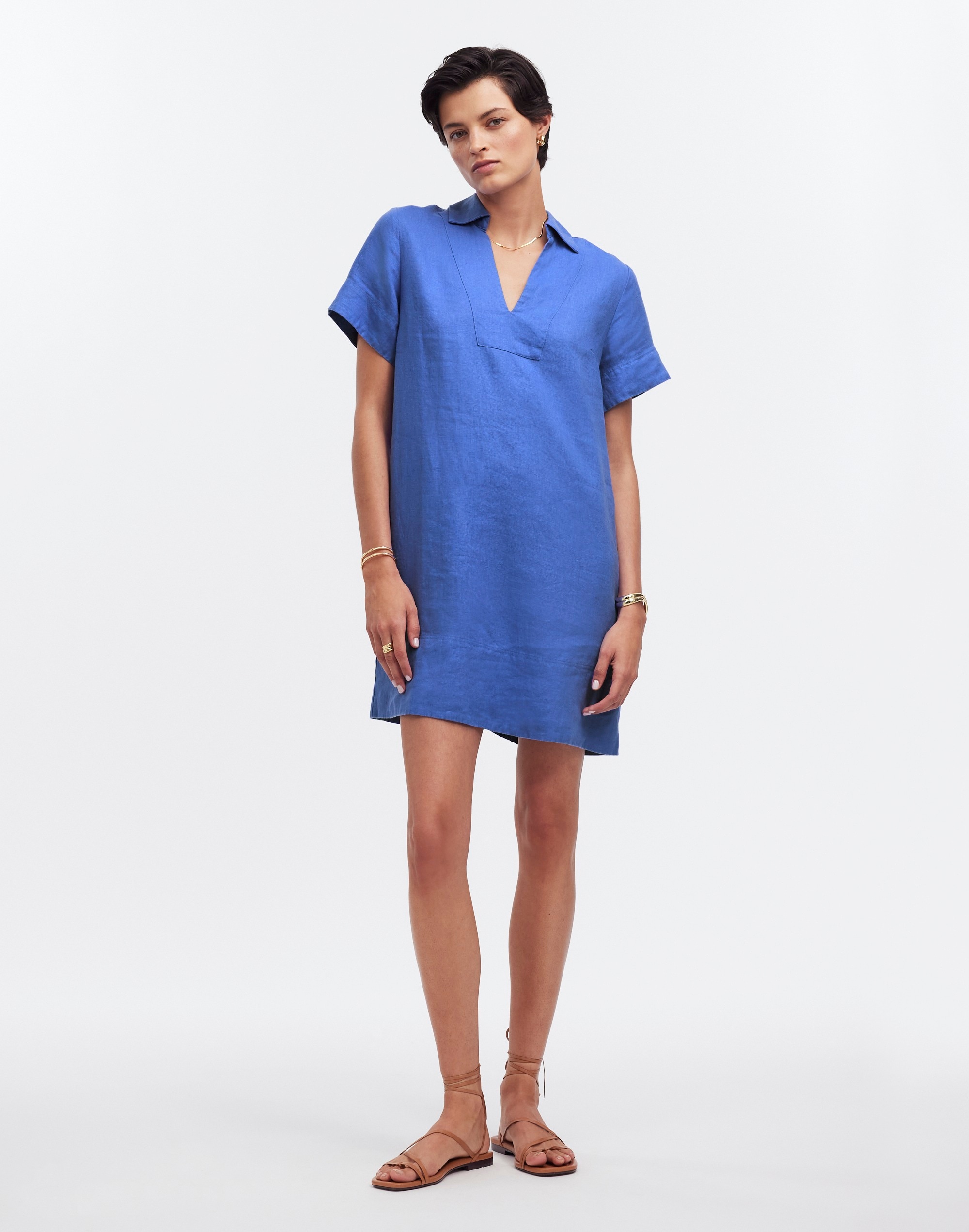 V-Neck Mini Dress 100% Linen