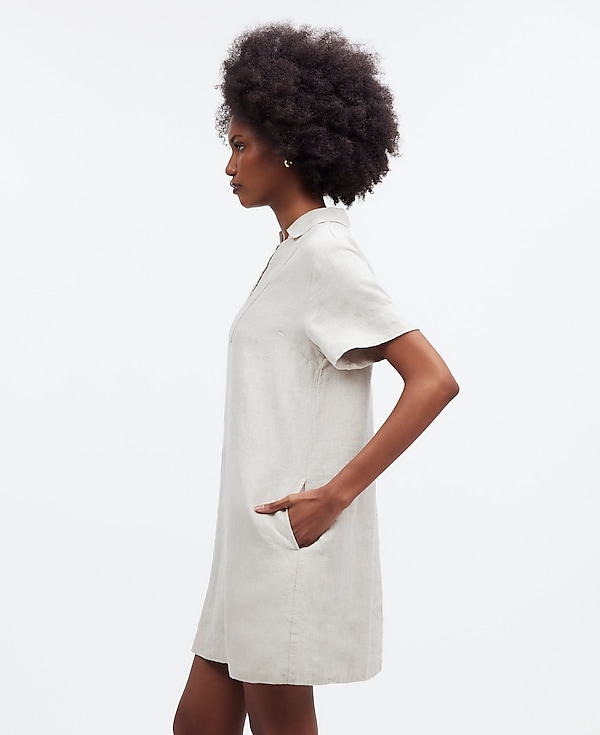 V-Neck Mini Dress in 100% Linen