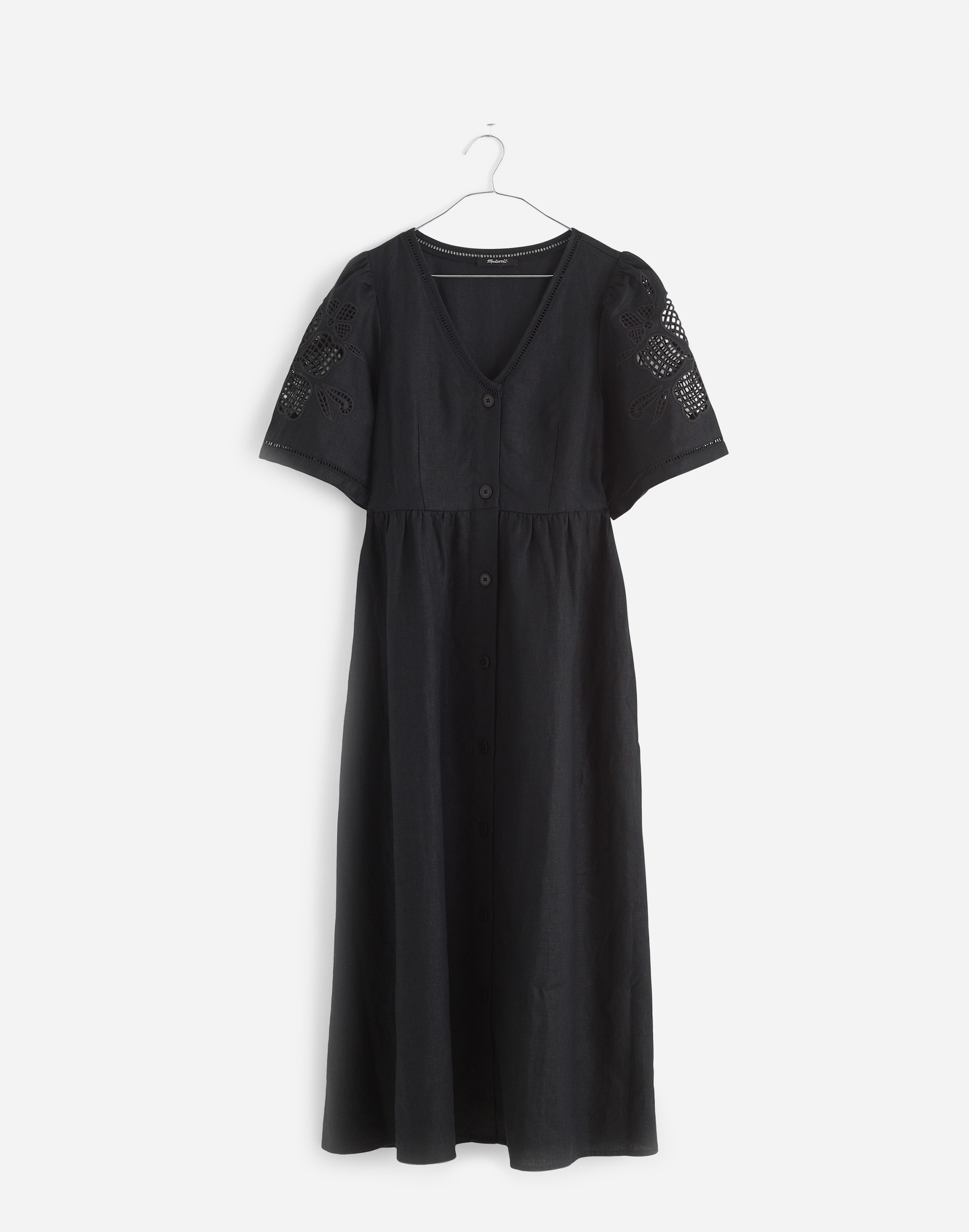 Cassie Button-Front Midi Dress Embroidered Linen