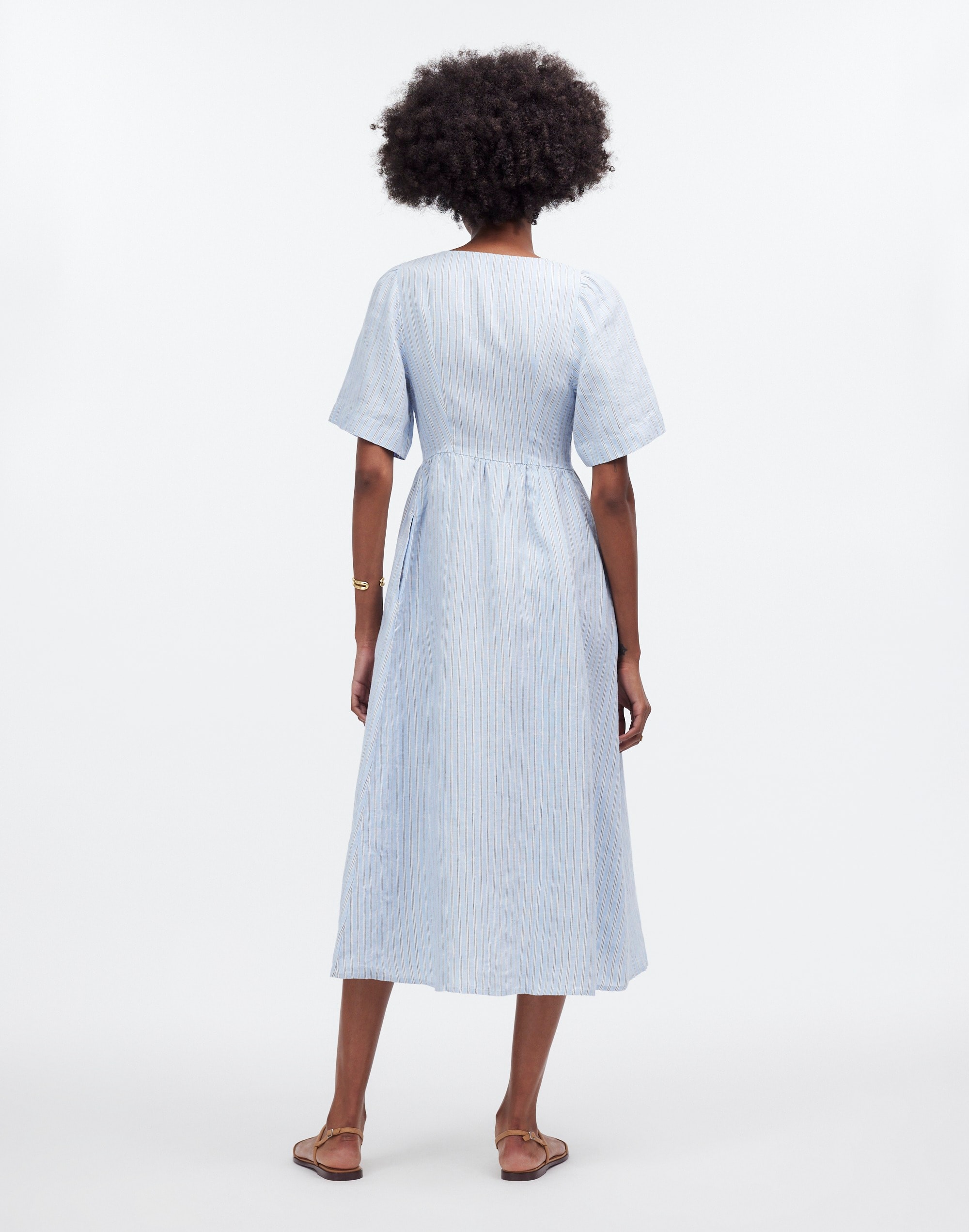 Cassie Button-Front Midi Dress Stripe 100% Linen