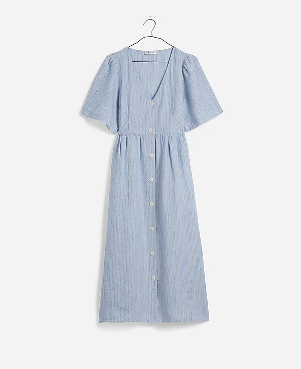 Cassie Button-Front Midi Dress in Linen