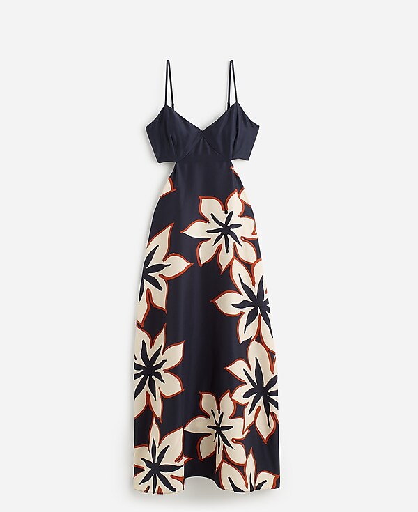 Open-Back Maxi Dress in Silk Floral