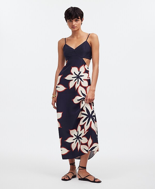 Open-Back Maxi Dress in Silk Floral