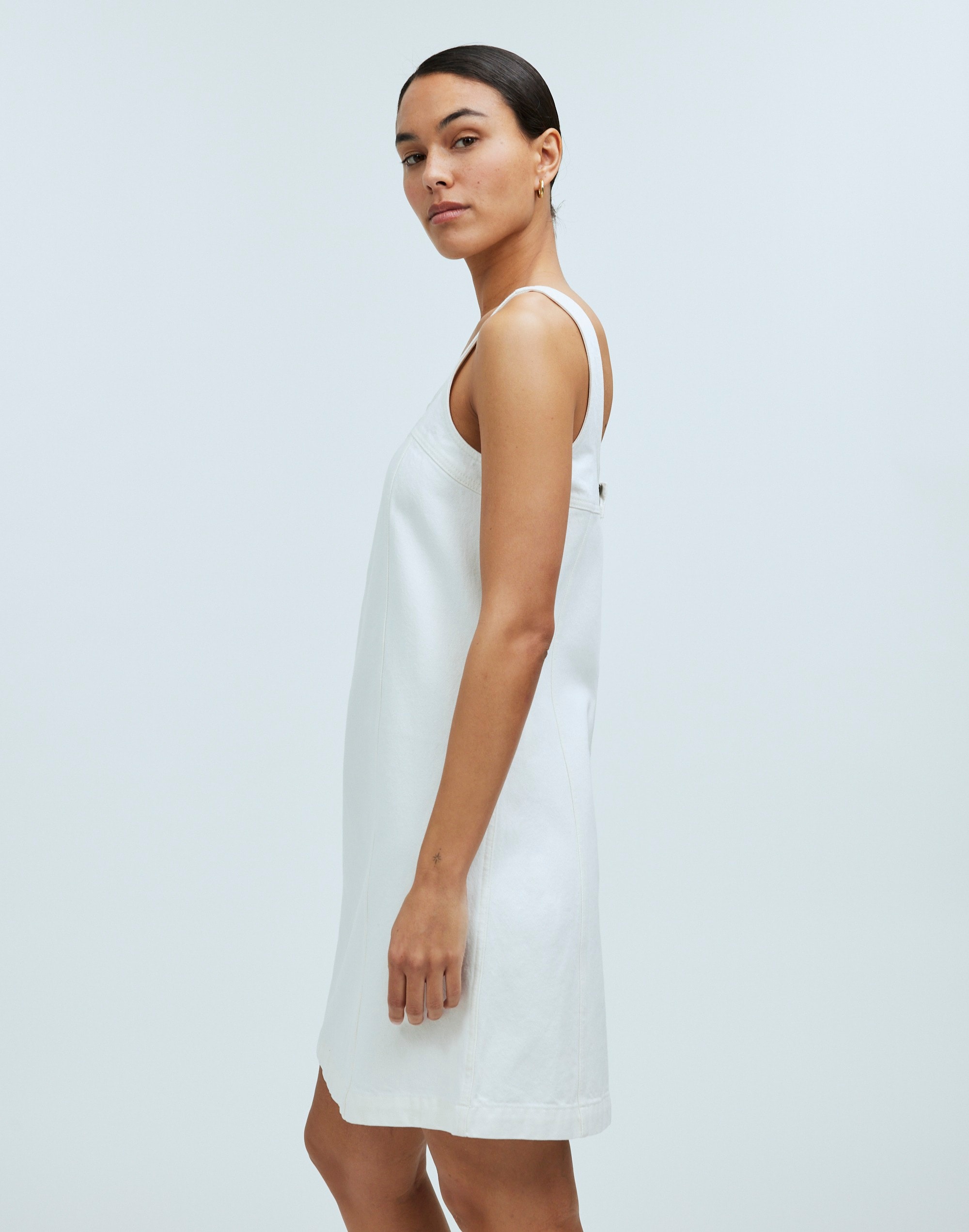 Denim A-Line Sleeveless Mini Dress Tile White