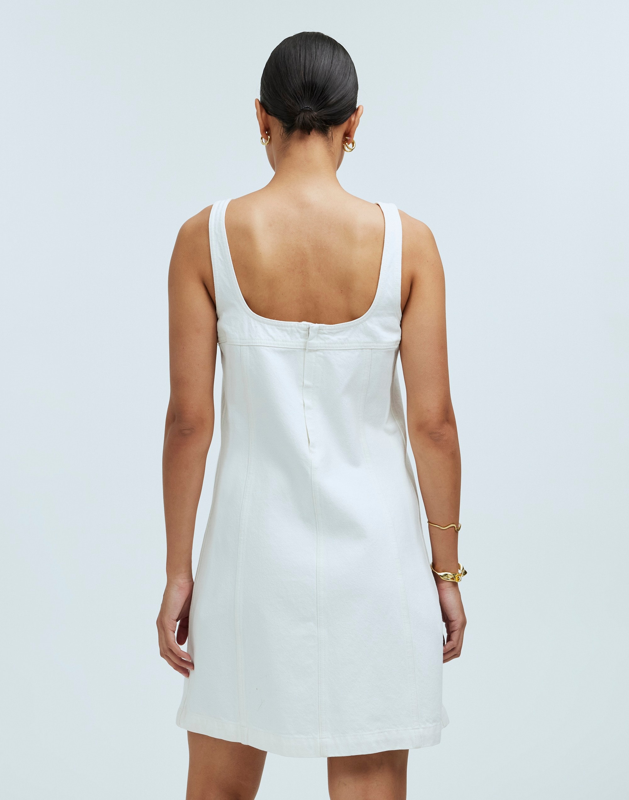 Denim A-Line Sleeveless Mini Dress Tile White