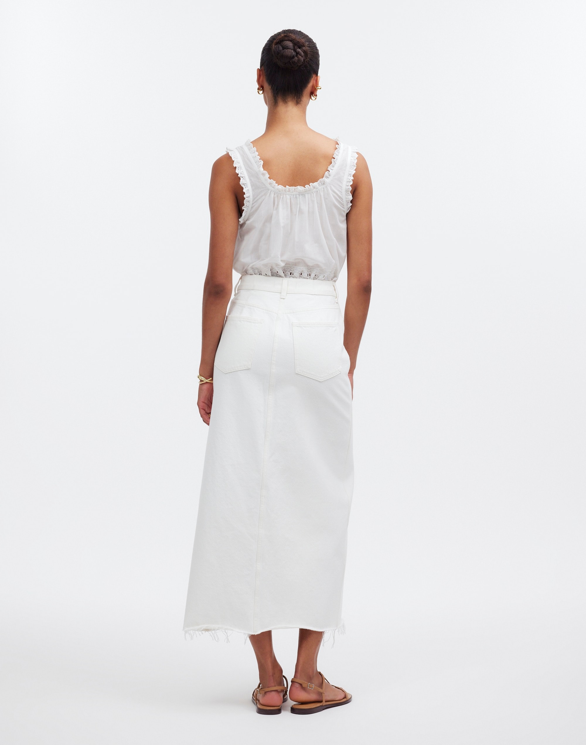 The Rilee Denim Midi Skirt Tile White