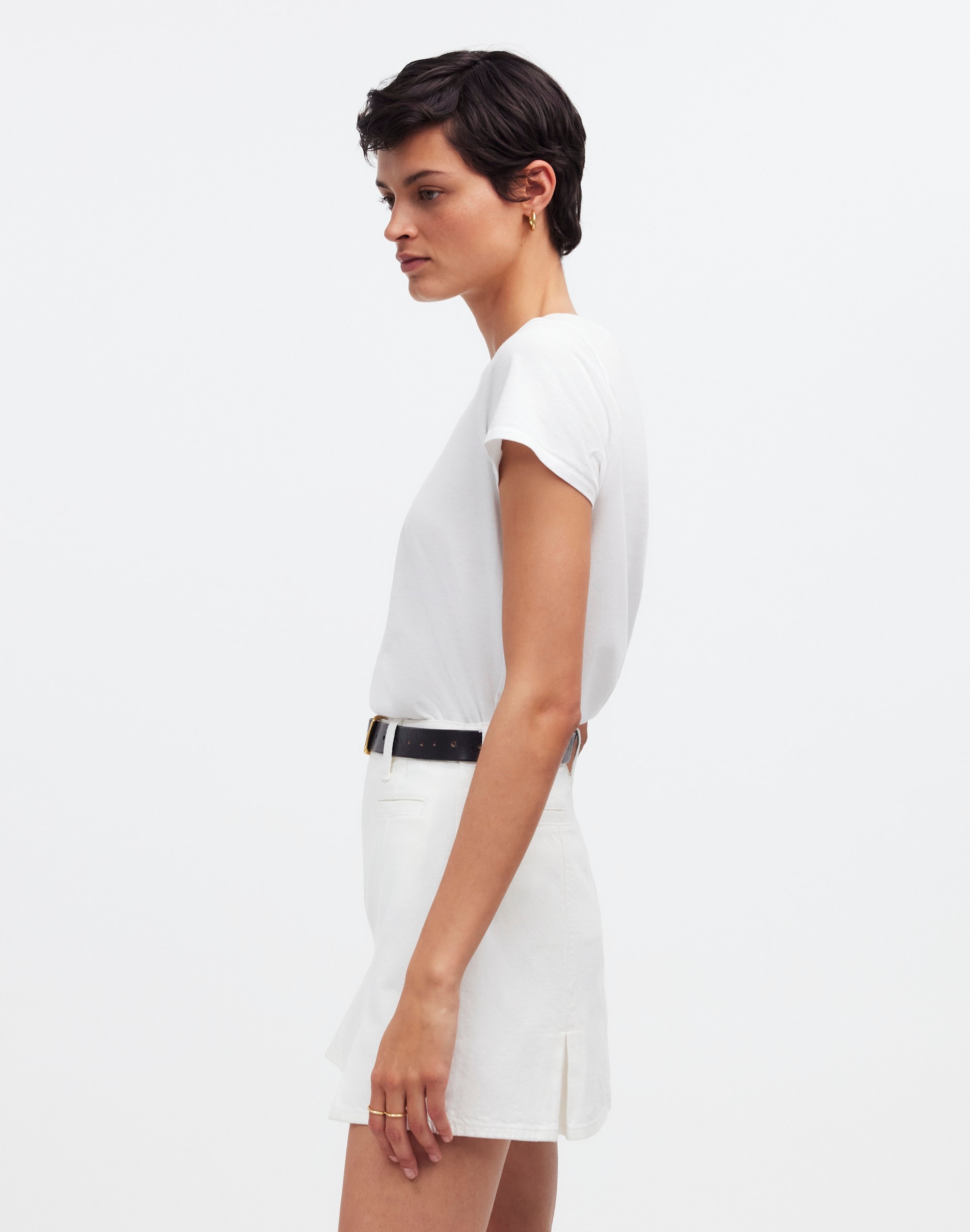 Denim Pleated Mini Skirt Tile White