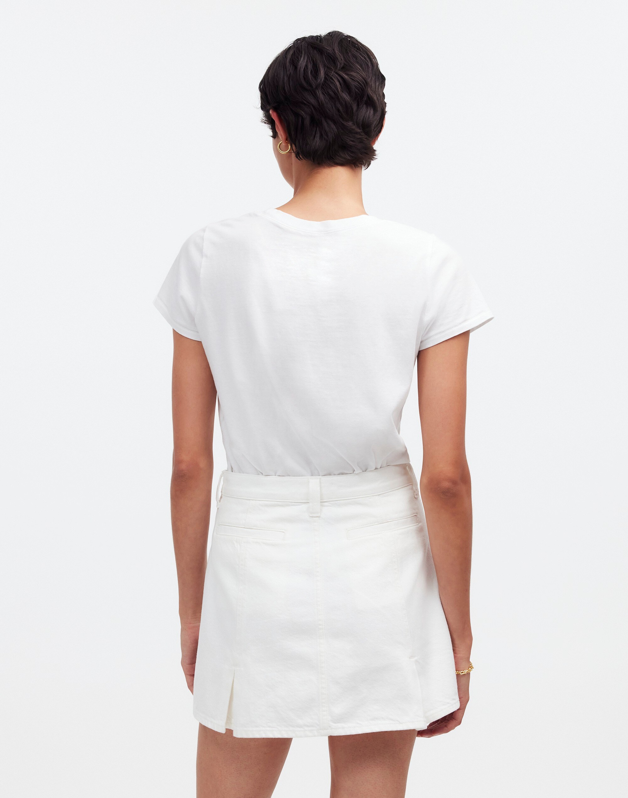 Denim Pleated Mini Skirt Tile White