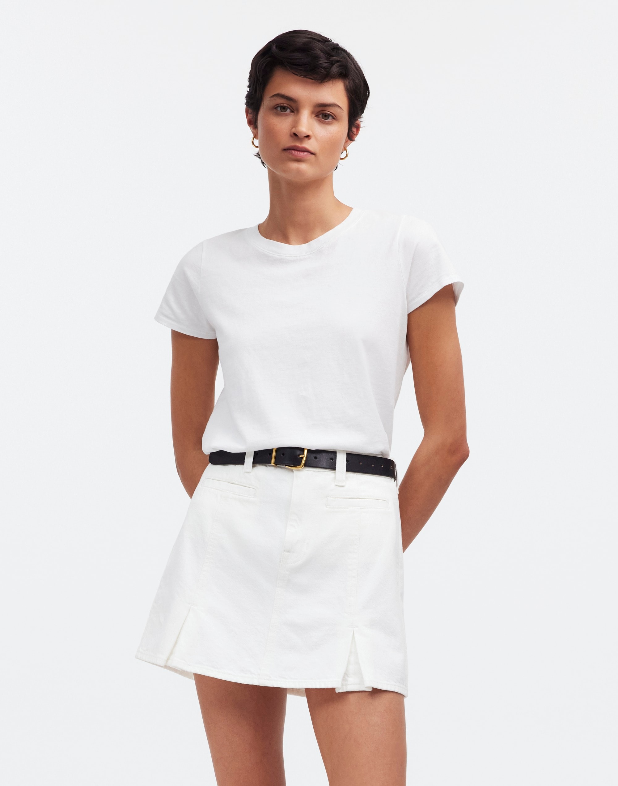 Mw Denim Pleated Mini Skirt In Tile White