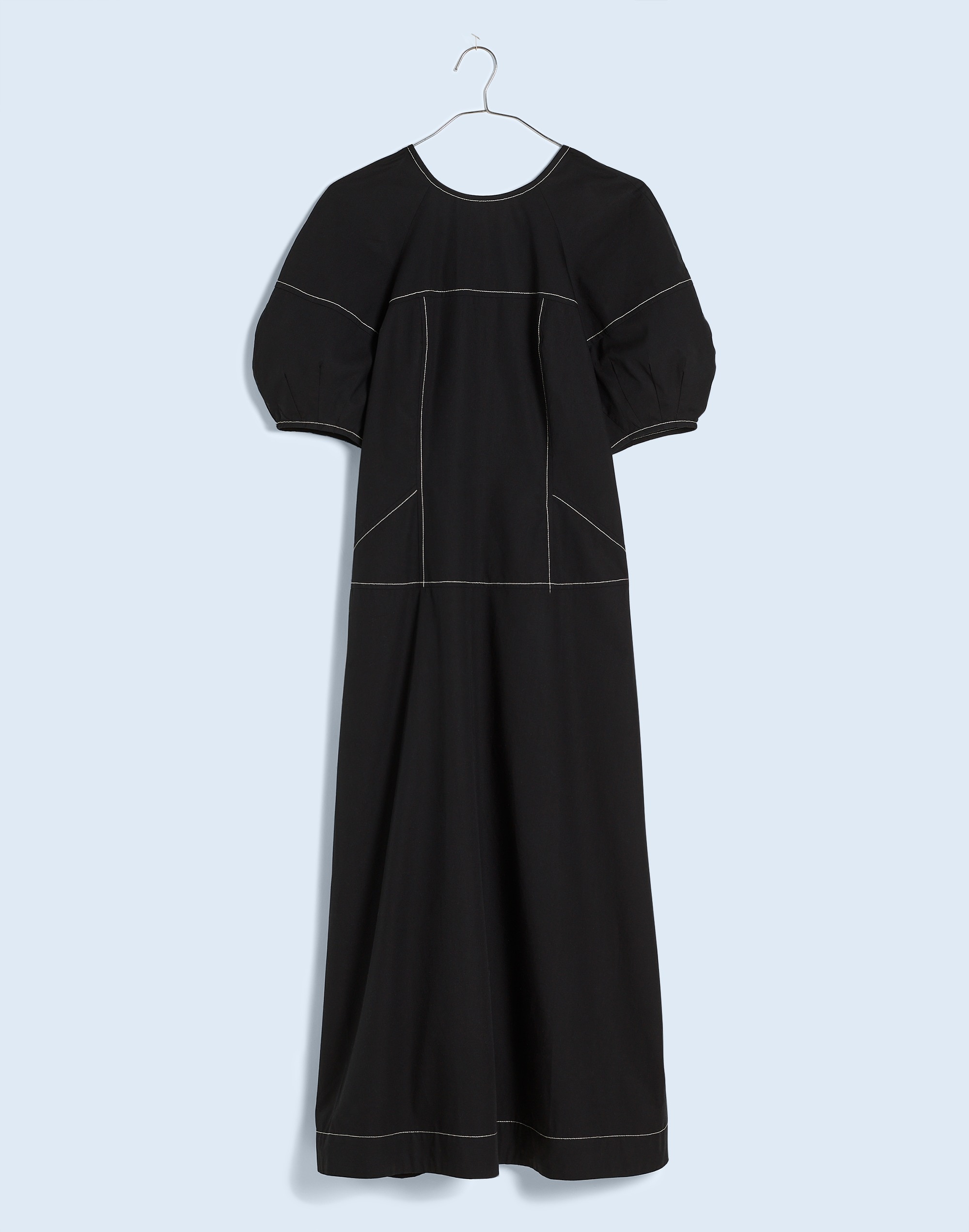 Puff-Sleeve Drop-Waist Midi Dress