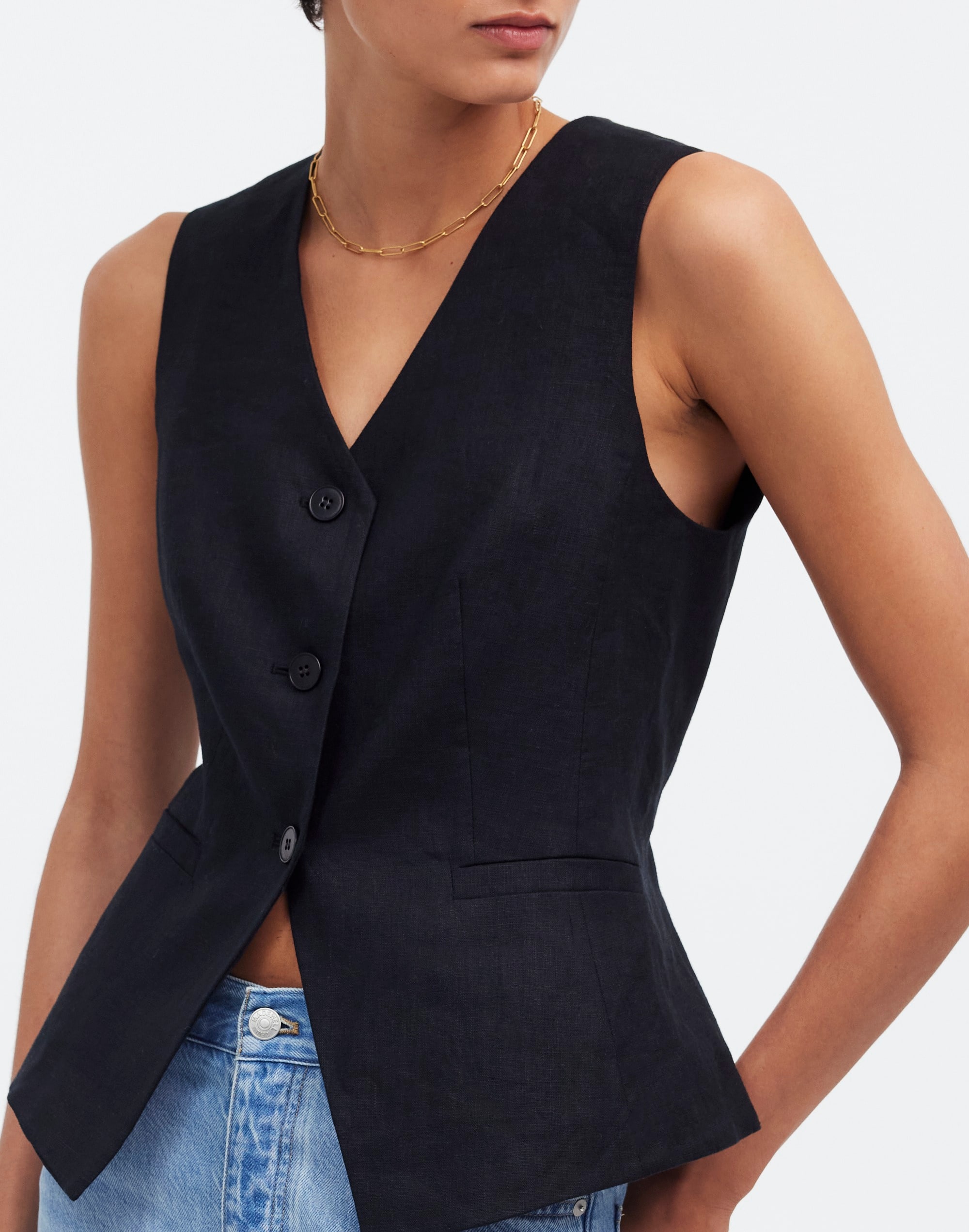 Cutaway Long Vest in 100% Linen | Madewell