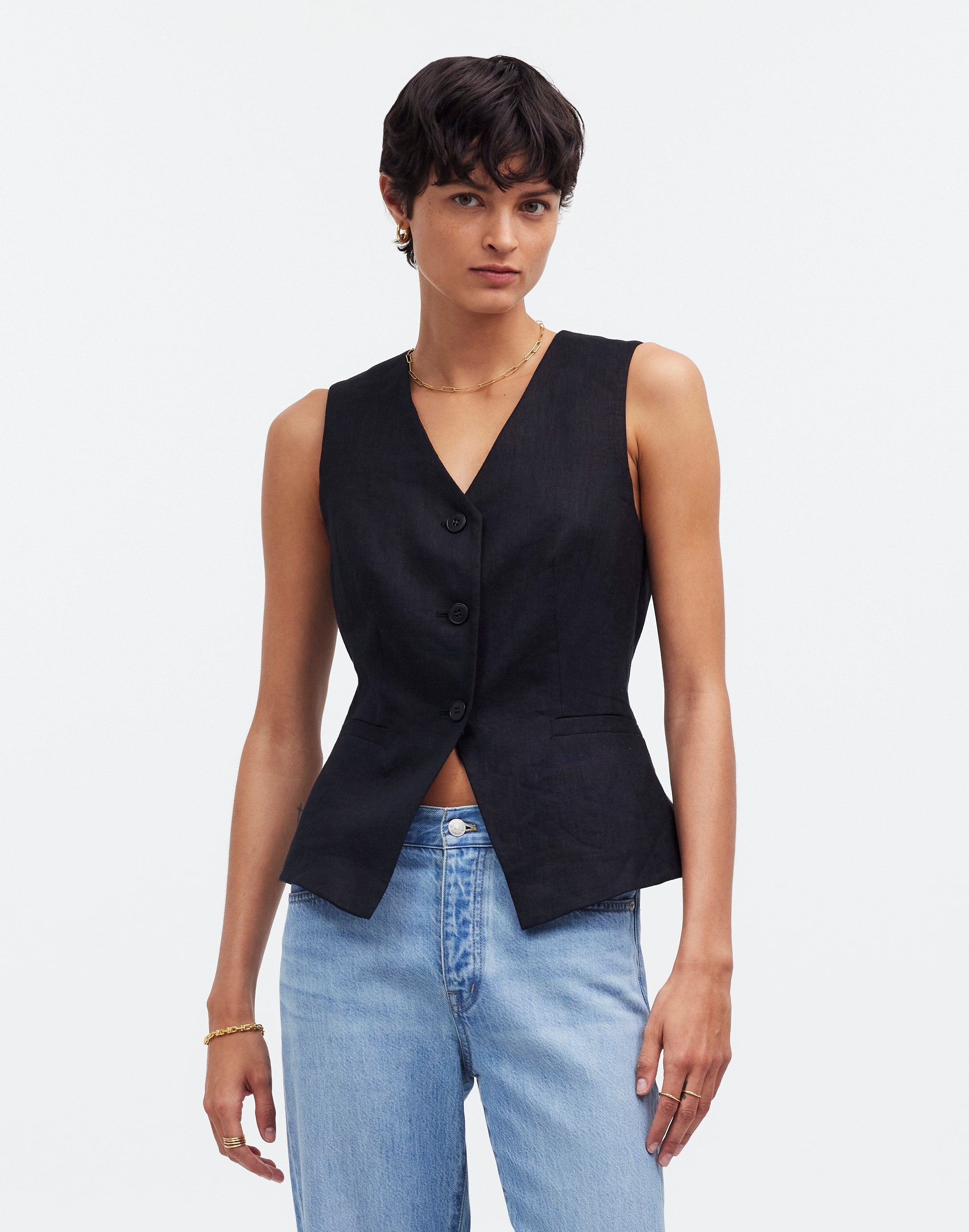 Cutaway Long Vest in 100% Linen | Madewell