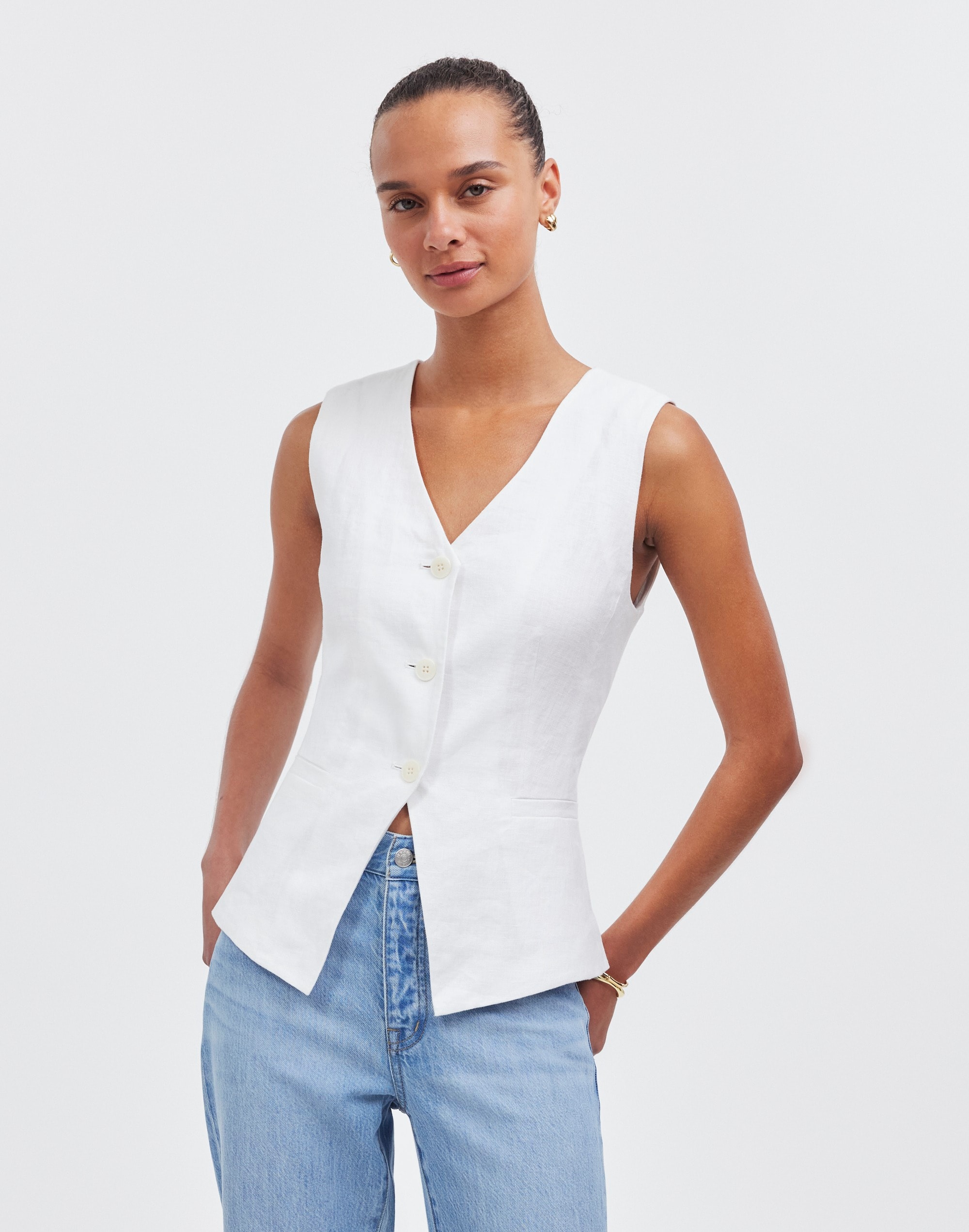 Cutaway Long Vest 100% Linen | Madewell