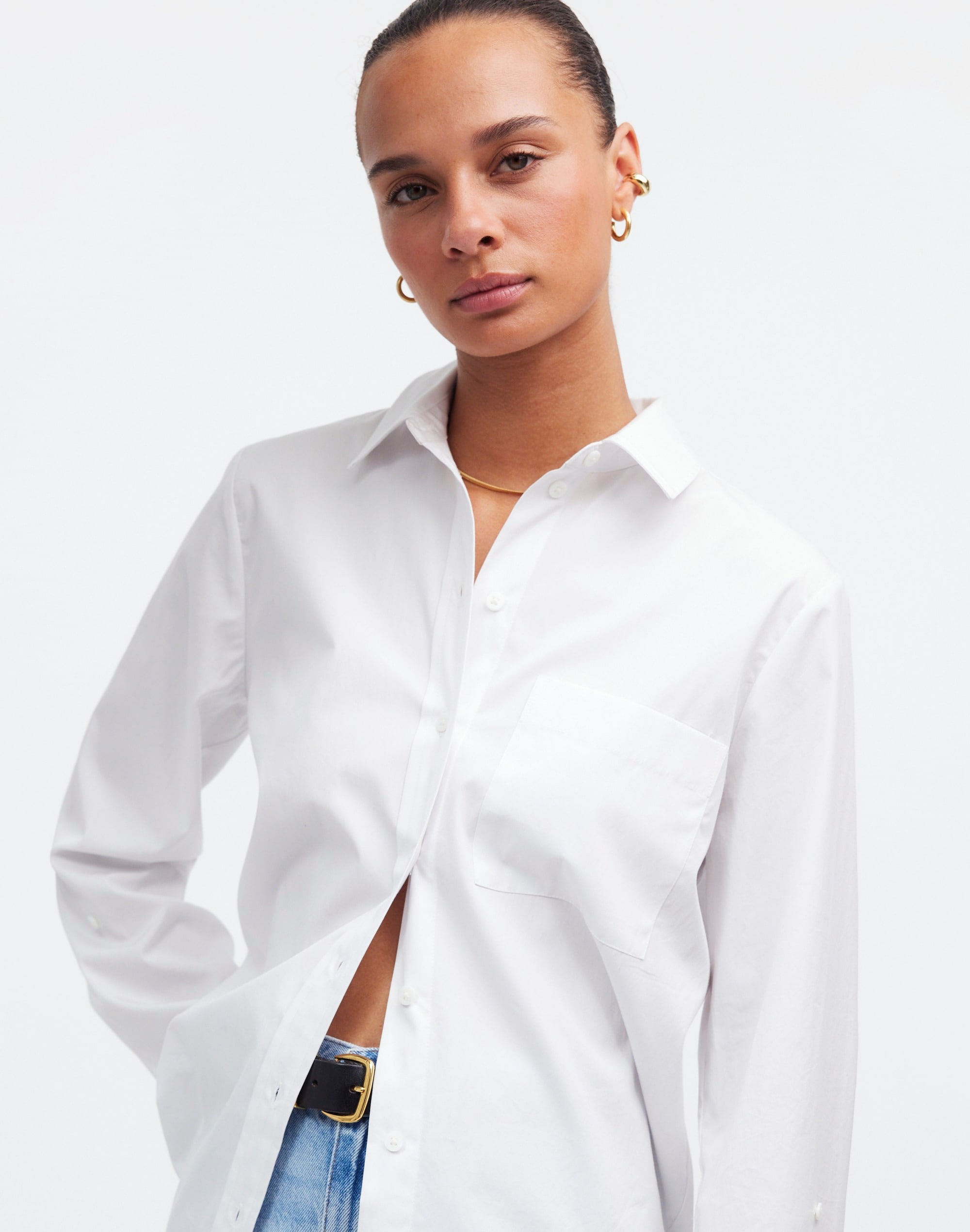 Relaxed Button-Front Shirt Poplin
