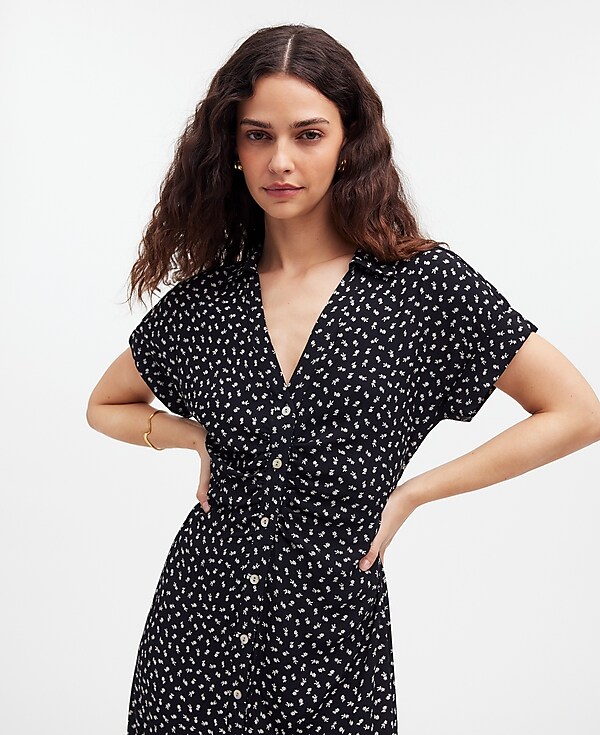 Button-Front Midi Shirtdress in Floral