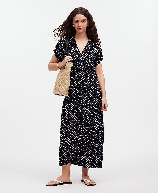 Button-Front Midi Shirtdress in Floral
