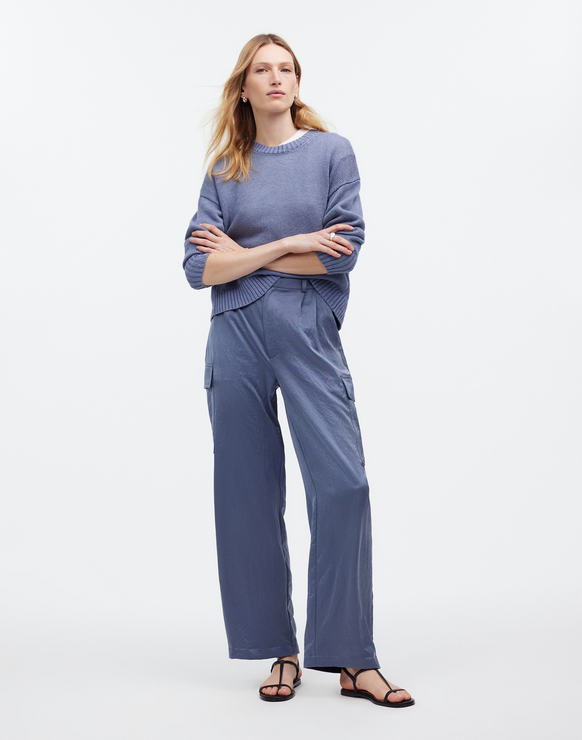 Mw High-rise Straight Cargo Trousers In Sunfaded Indigo