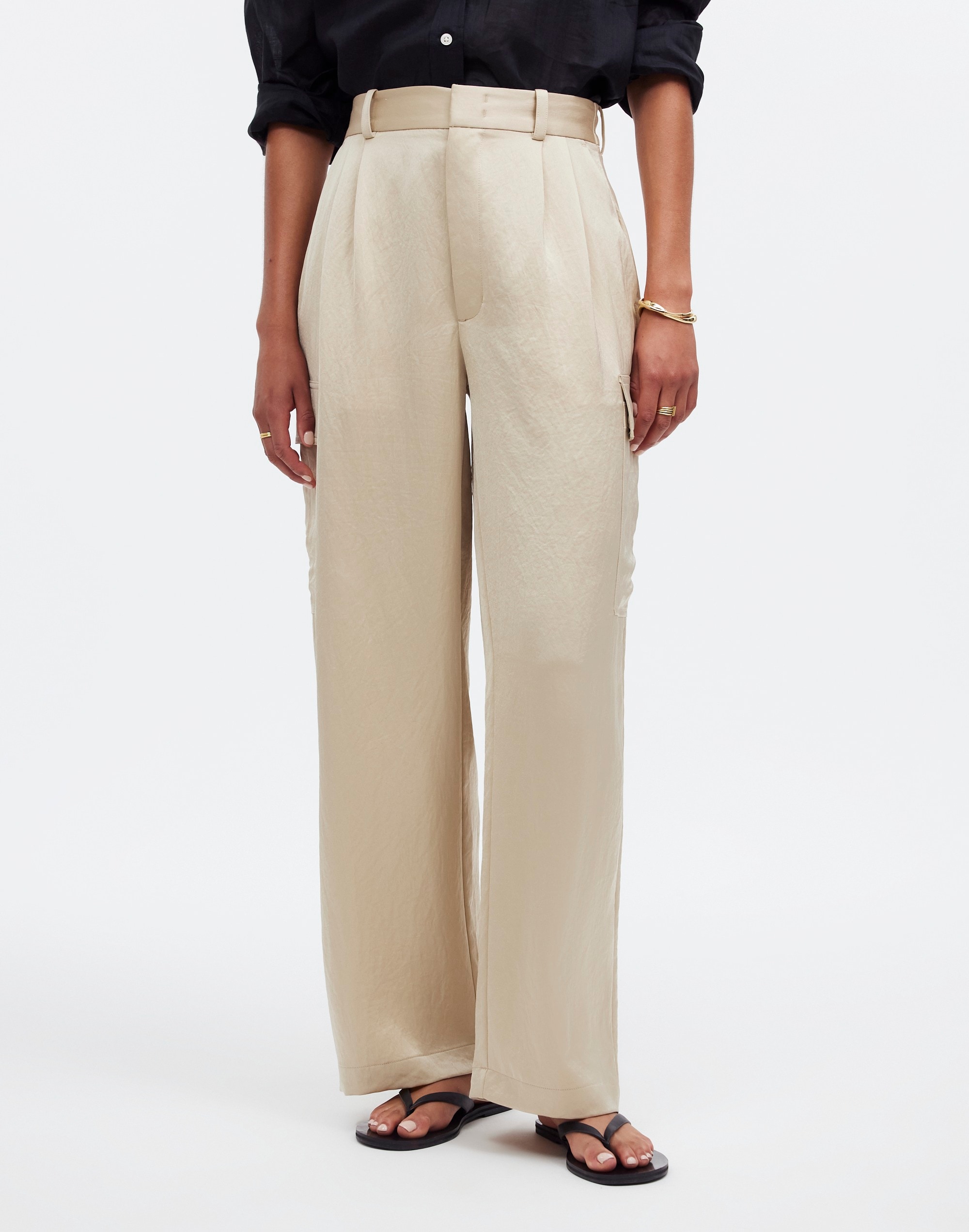 High-Rise Straight Cargo Trousers Satin | Madewell