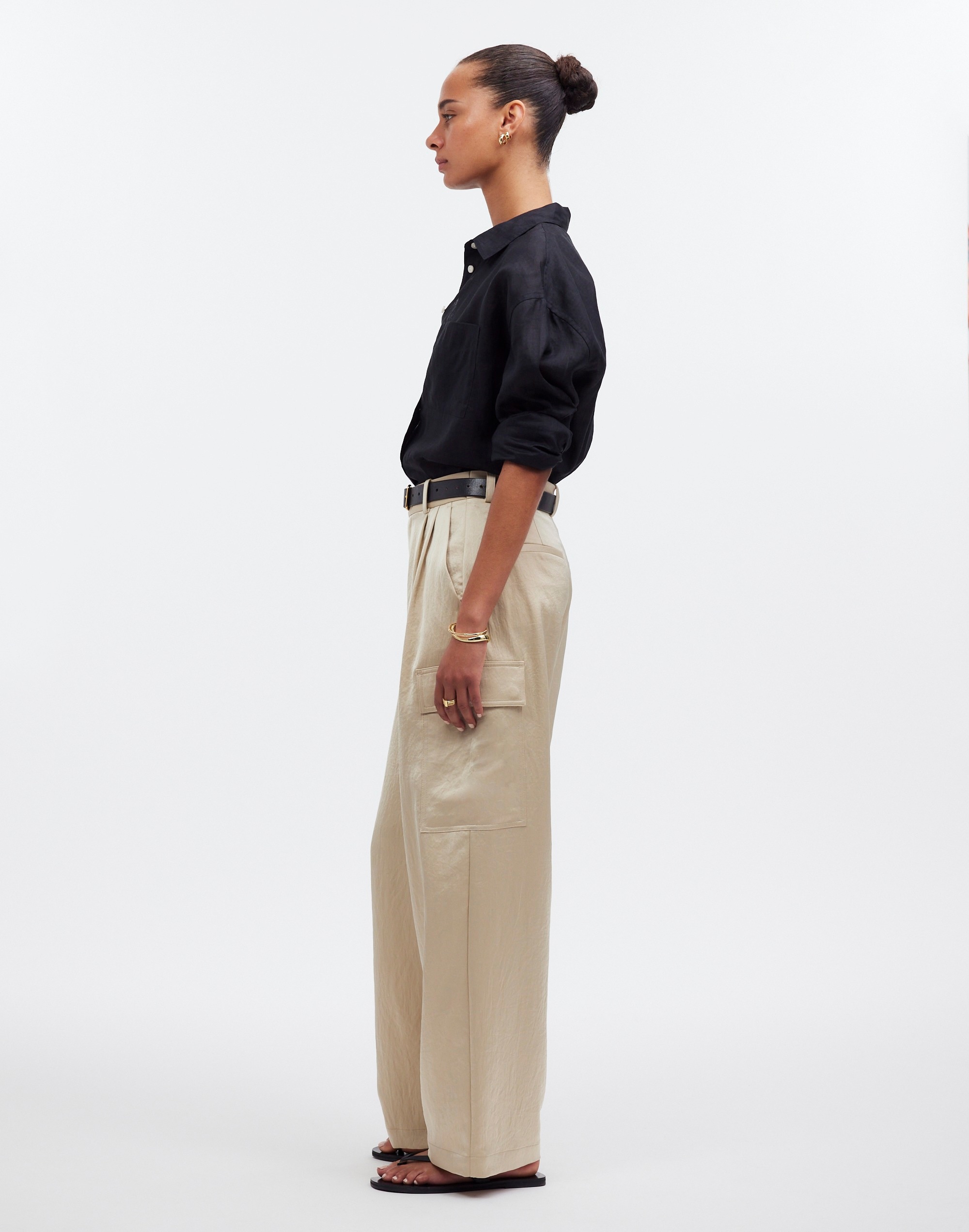 High-Rise Straight Cargo Trousers Satin | Madewell