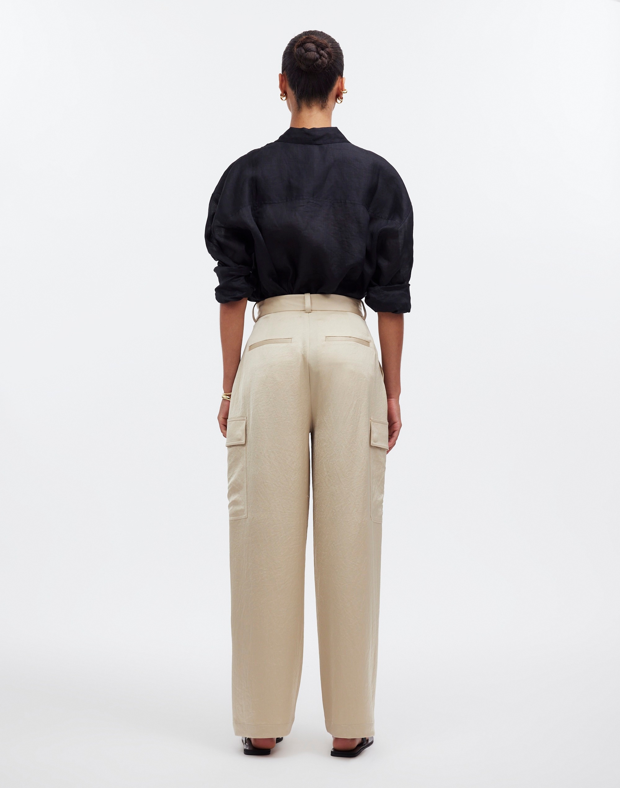 High-Rise Straight Cargo Trousers Satin | Madewell