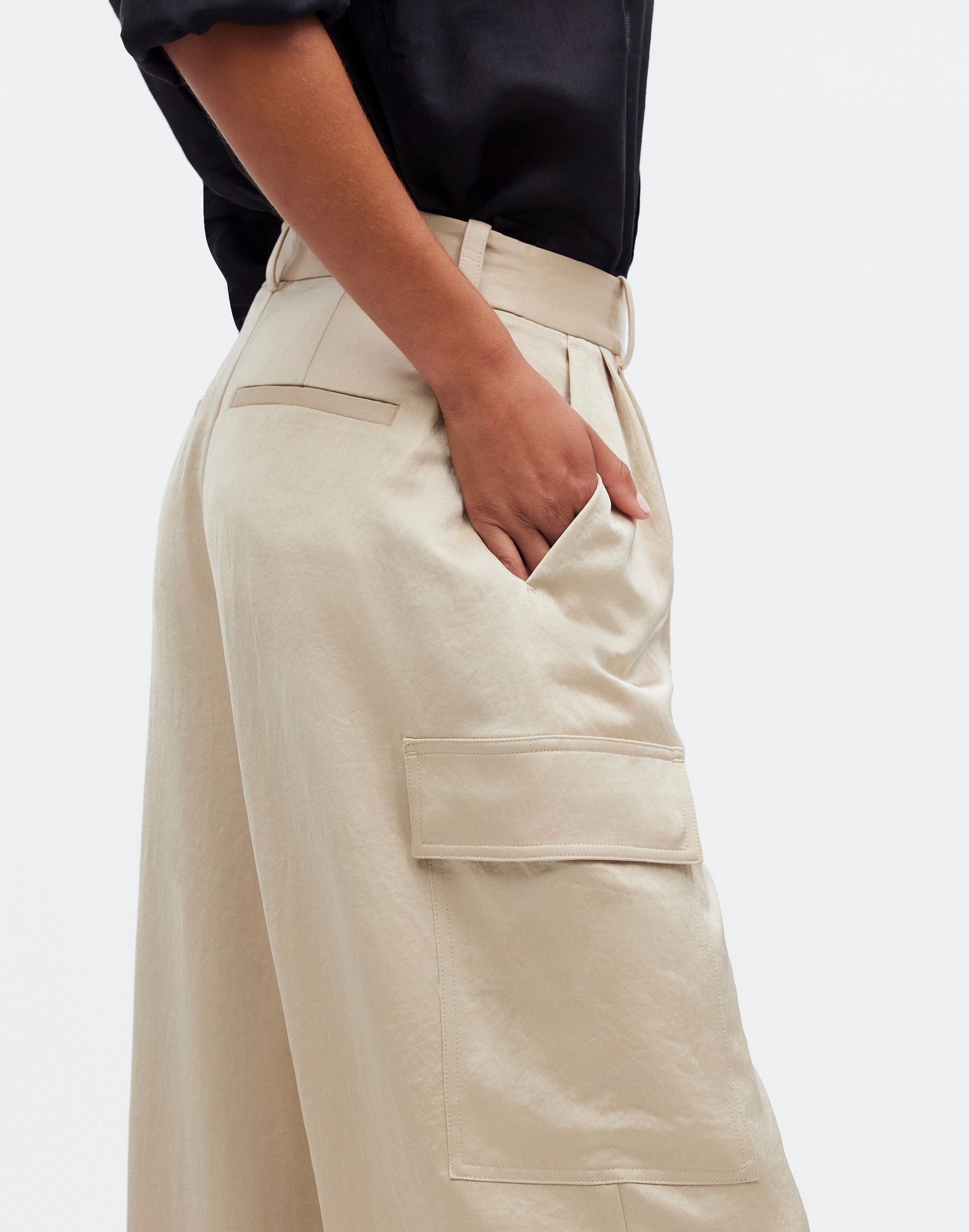 High-Rise Straight Cargo Trousers Satin | Madewell