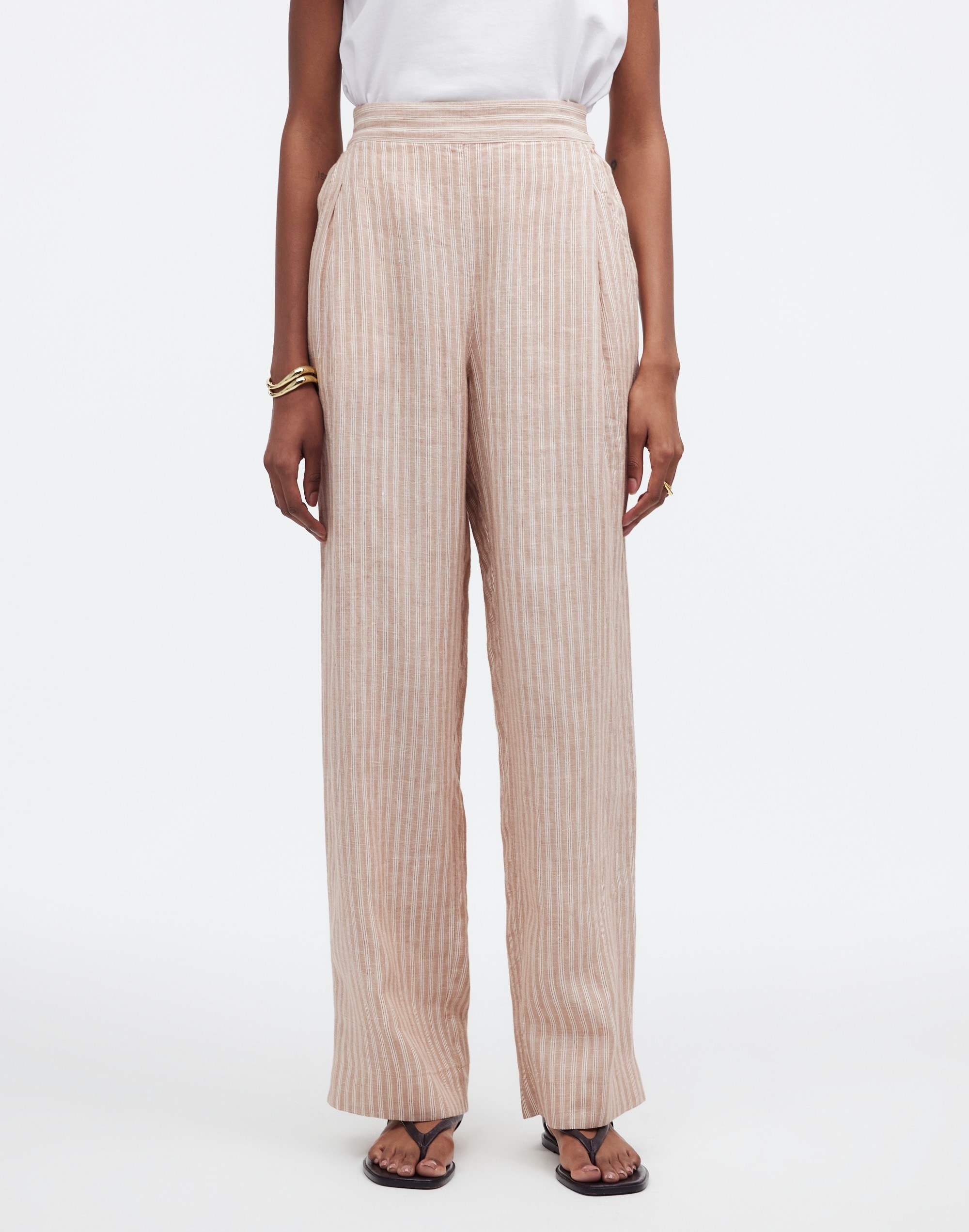 Pull-On Straight Crop Pants 100% Linen